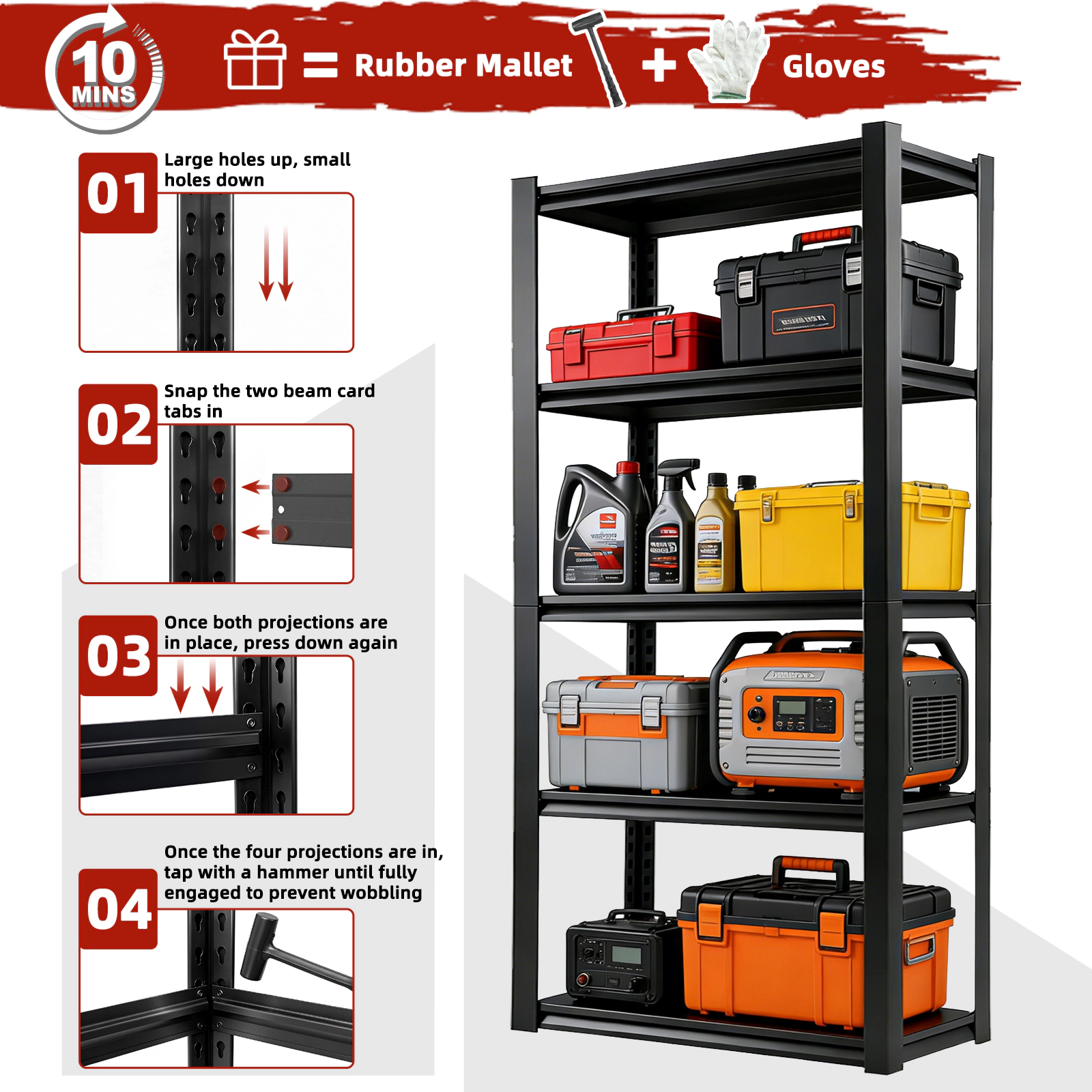 Flynama 5-Tiers Steel Heavy Duty Adjustable Boltless Design Shelving Unit in Black (35.4 in. W x 72 in. H x 15.7 in. D)