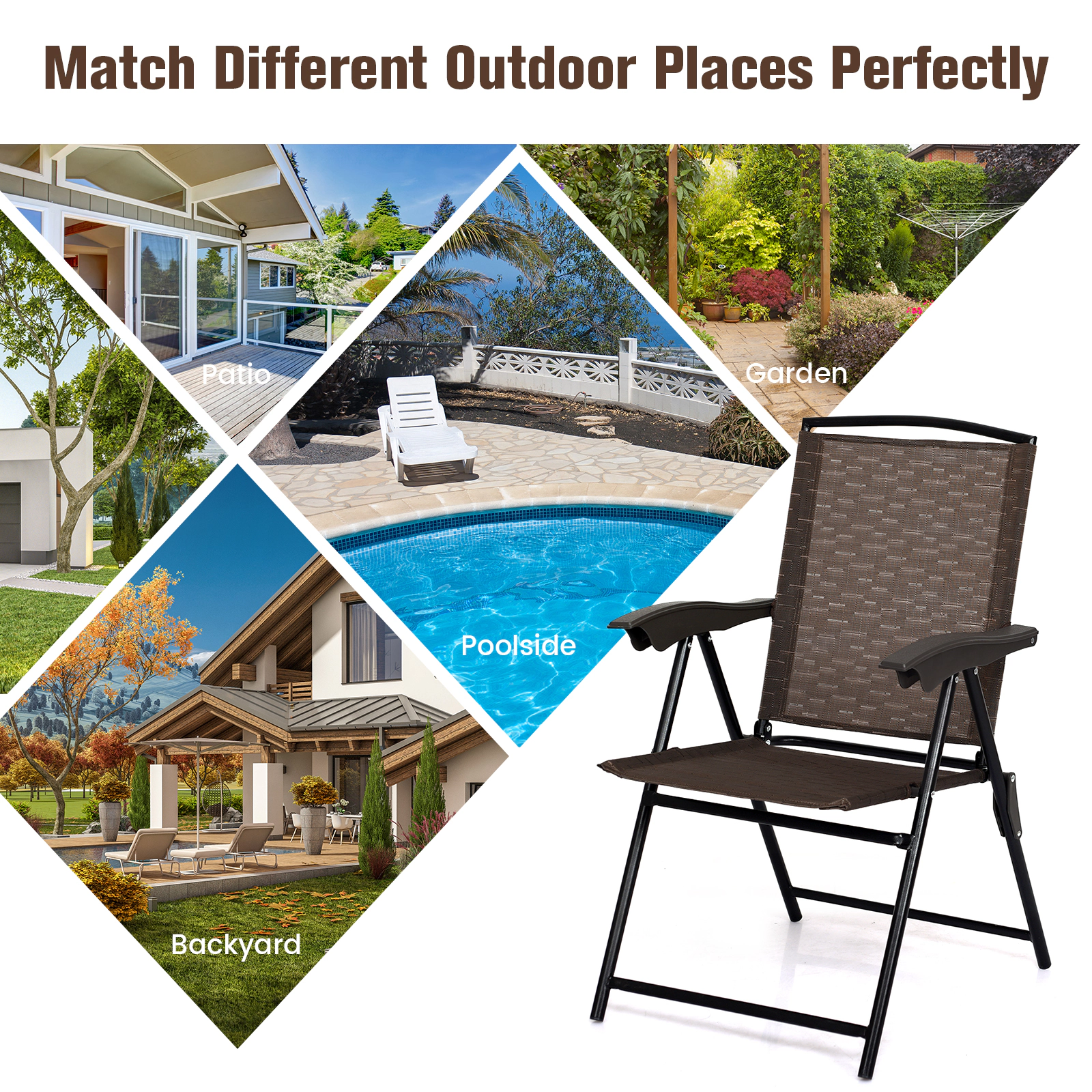 LJG 4 Pieces Folding Dining Chairs with Smooth Armrests and Sling Back