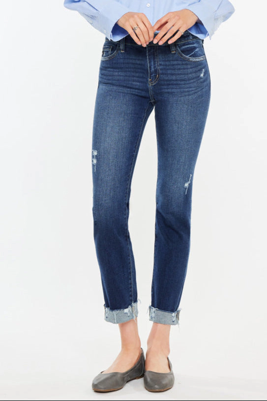 KanCan Women's Essentials Mid Rise Slim Straight Leg Jeans Emely