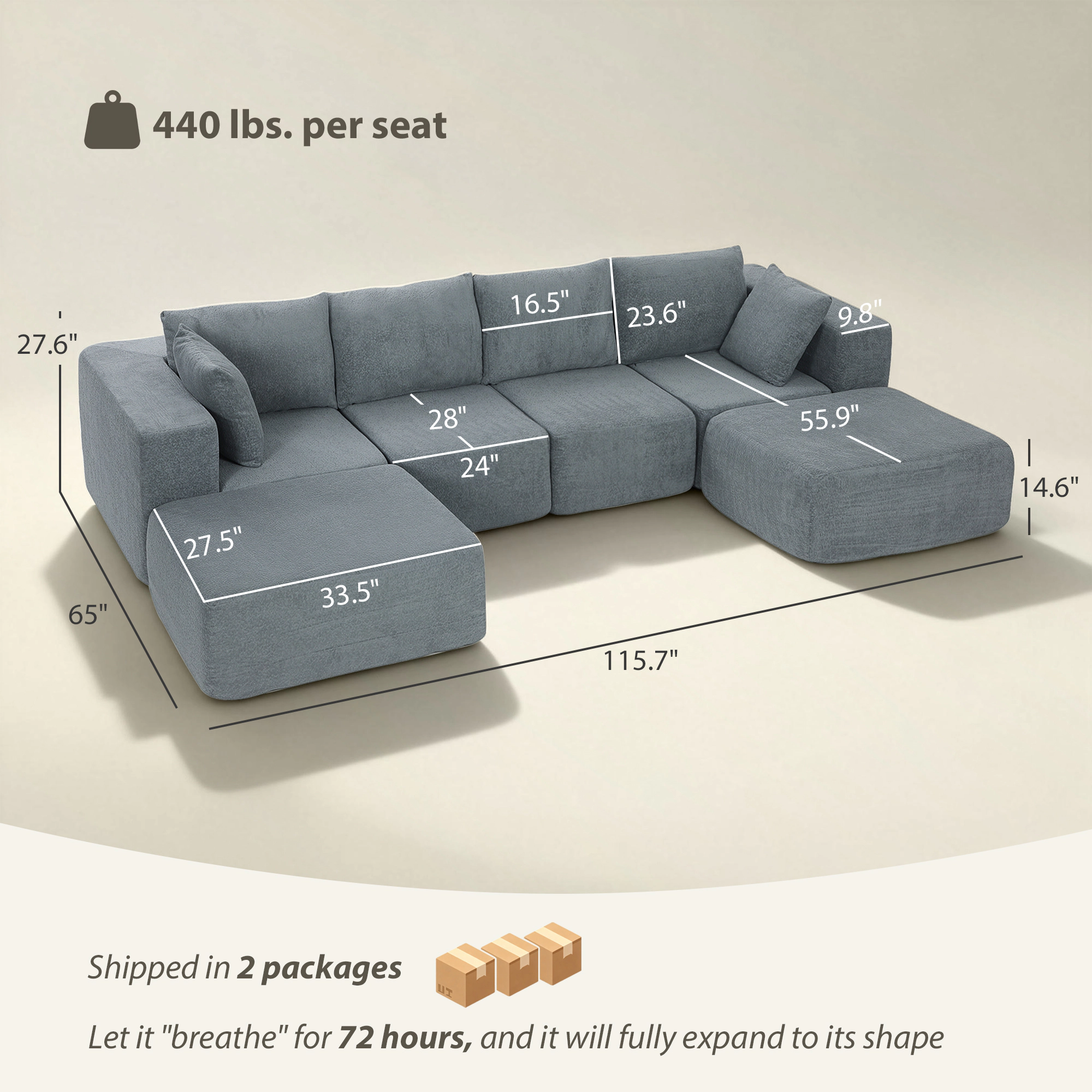 Hivvago Modular Sectional Couch With 2 Ottomans