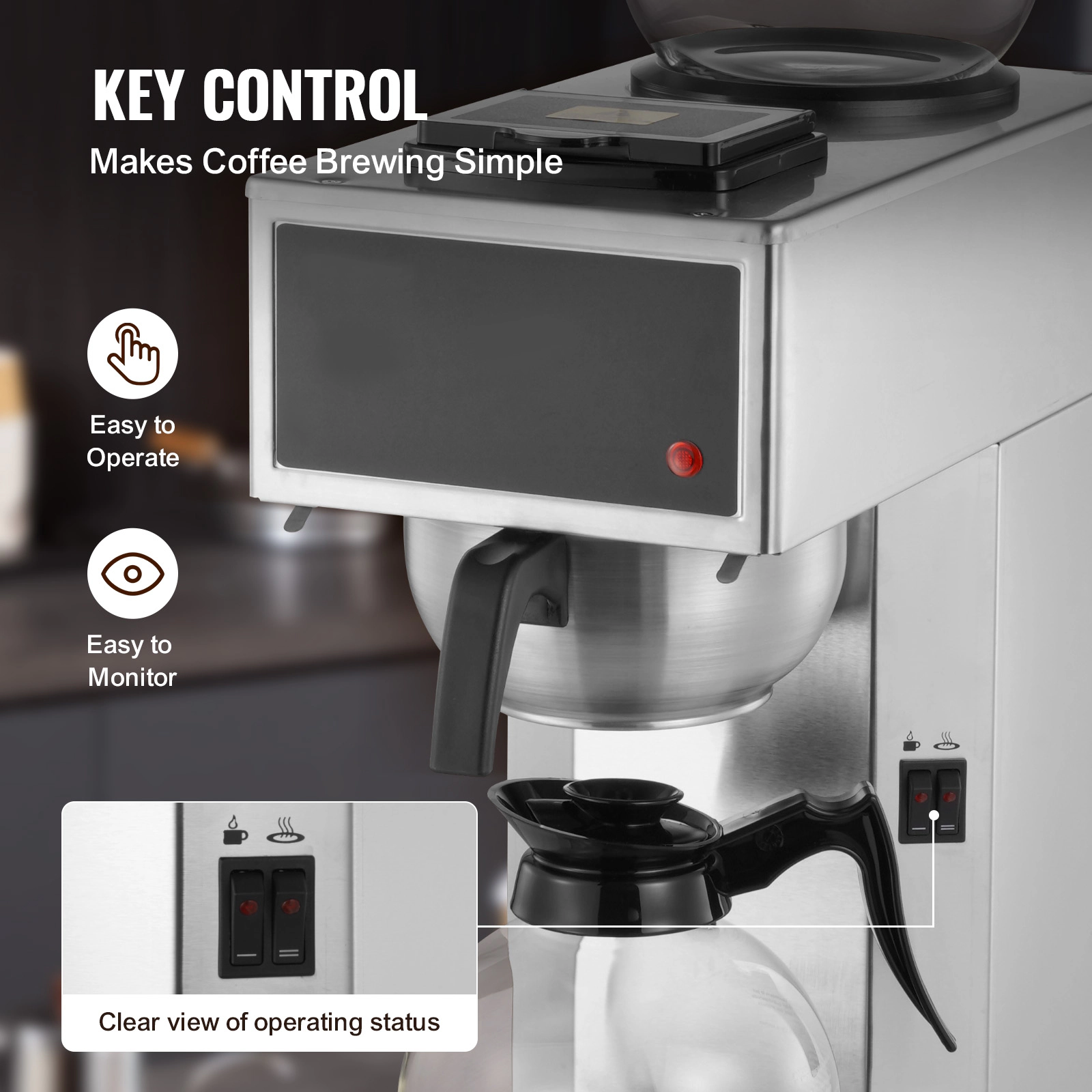 HONGGE Commercial Drip Coffee Maker, 12 Cups Coffee-Maker Machine with Glass Carafes and Decanter Warmer Plates