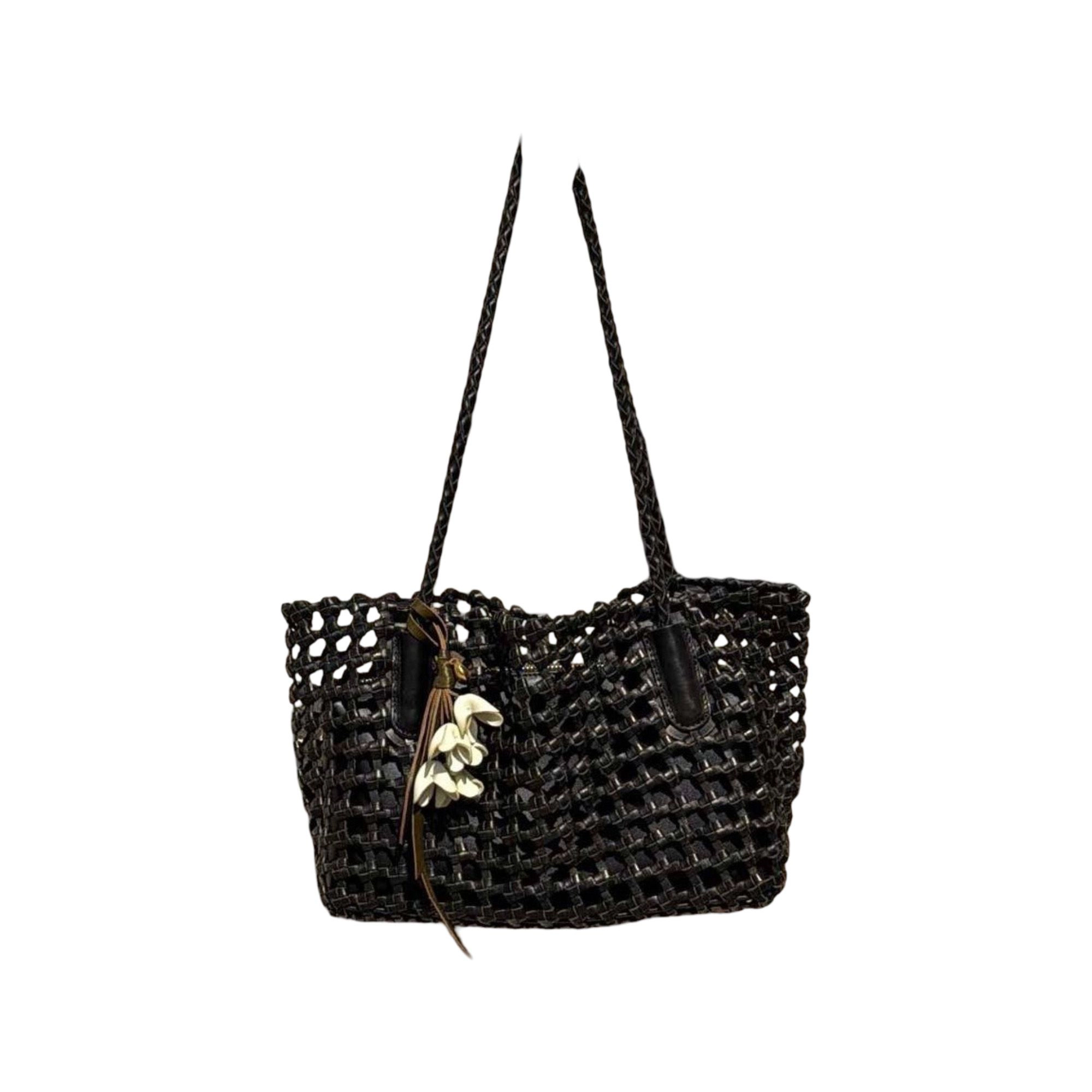 Alilang Women's Open Weave Leather Tote Bag with Braided Shoulder Straps and Interior Zip Compartment
