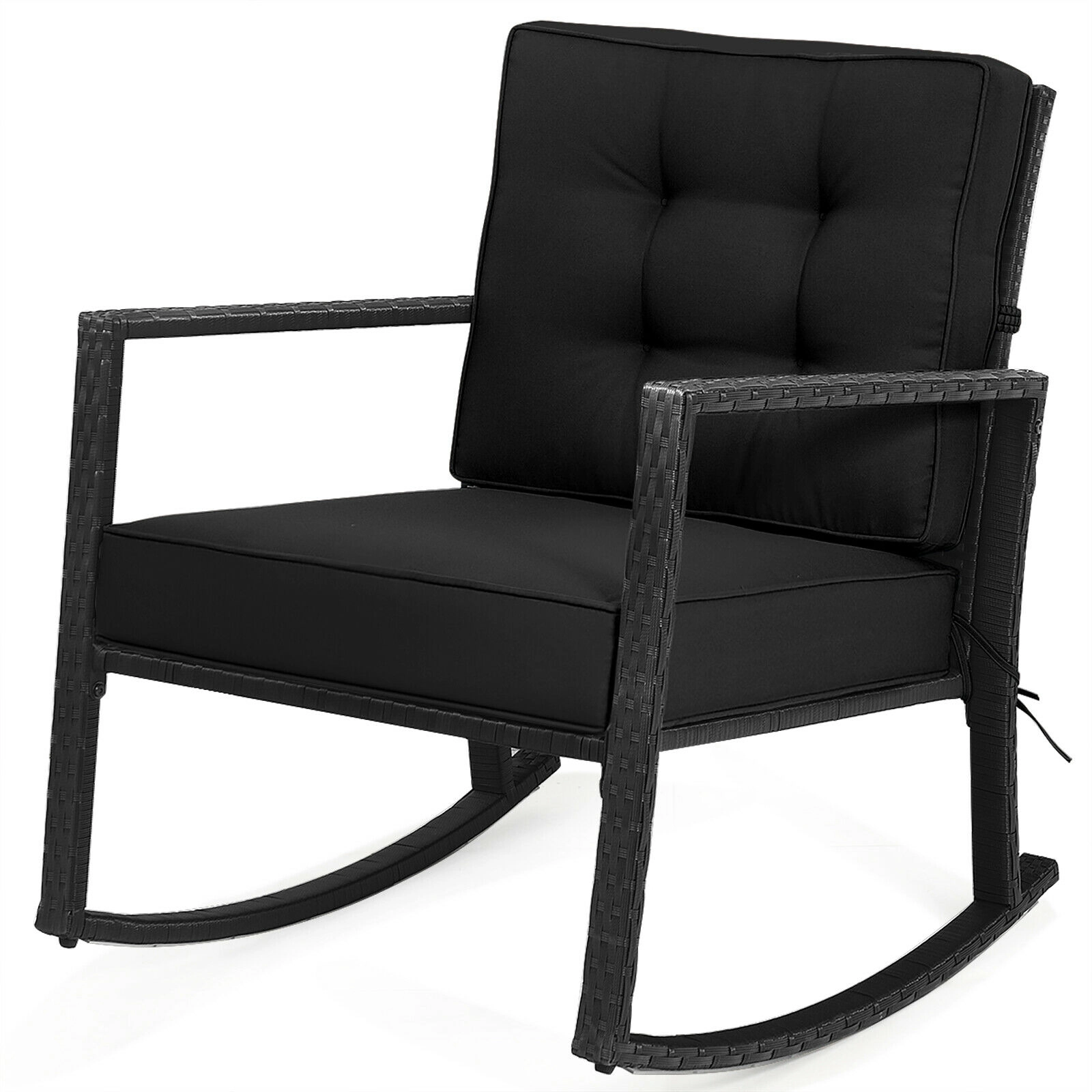 SUGIFT Black Rattan Outdoor Rocking Chair with 5-Inch Cushion