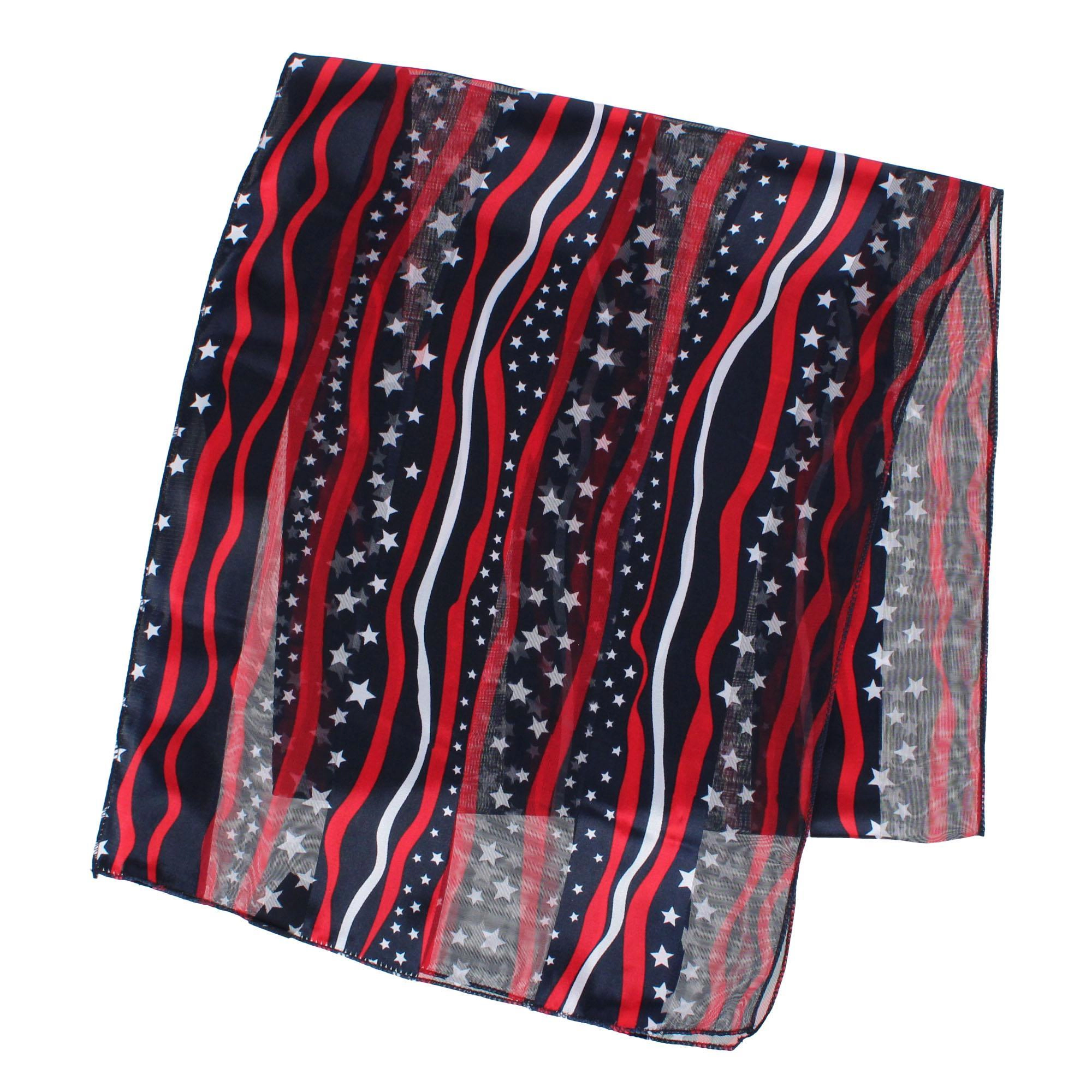 CTM Women's Satin American Stars and Stripes Lightweight Scarf