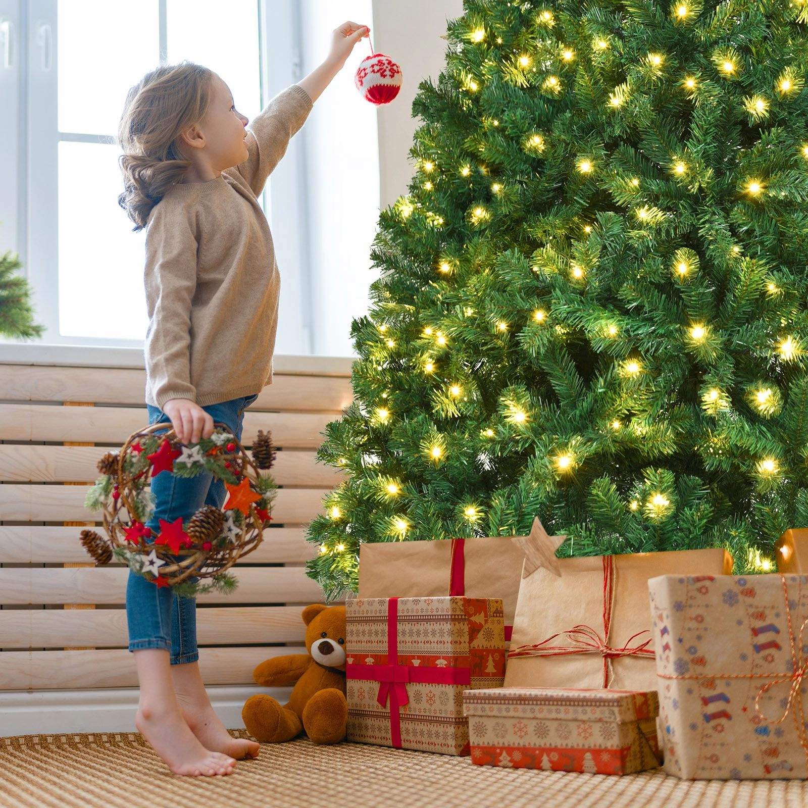 SlickBlue 7 Ft Pre-Lit Artificial Christmas Tree with LED Lights