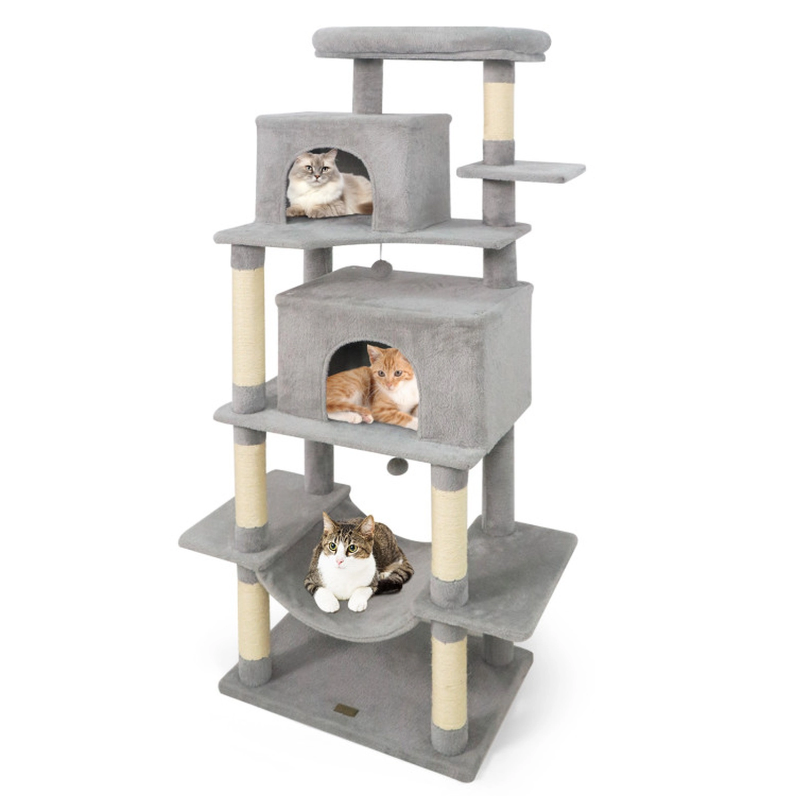 SUGIFT 70-in Light Gray Tall Cat Tree for Large Indoor Cats with 2 Condos Hammock and Anti-Tip Kit