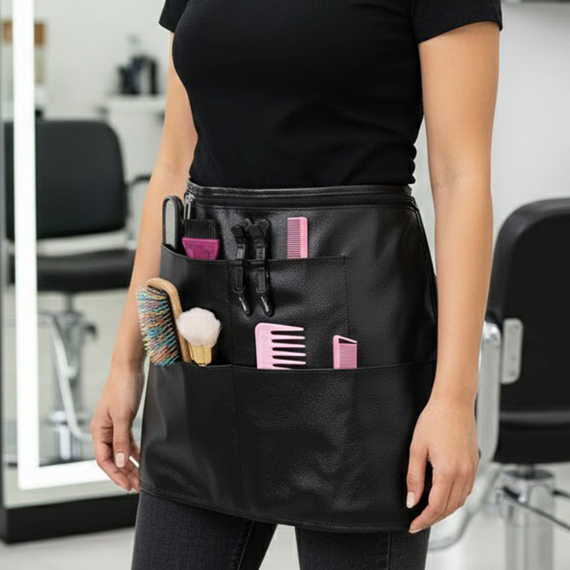 Alilang Women Utility Waist Apron with Zipper Pocket Adjustable Buckle Strap and Multiple Front Storage Pockets
