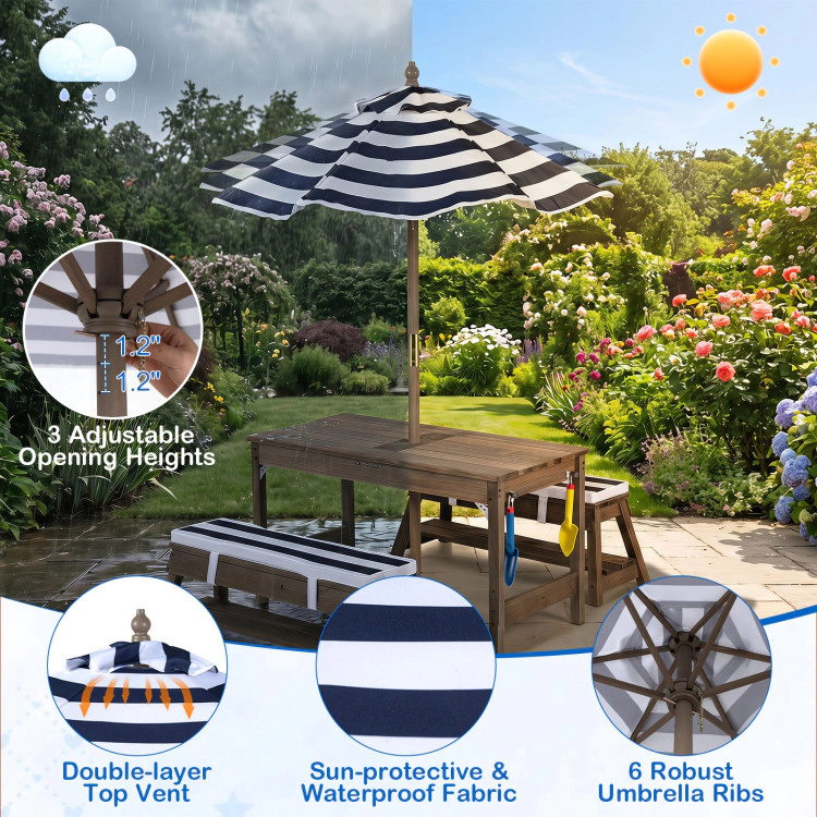 Hivvago Outdoor Kids Wooden Picnic Table And Benches Set With Umbrella