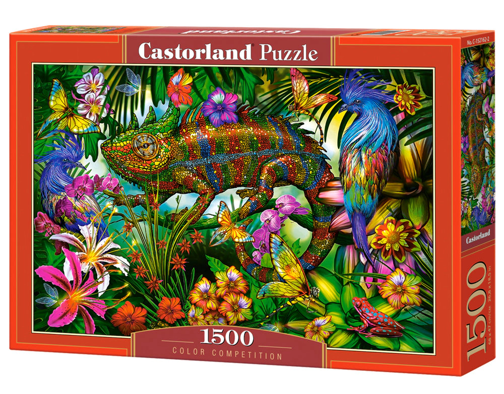 CASTORLAND 1500 Piece Jigsaw Puzzles, Color Competition, Chameleon, Animal puzzles, Colorful flowers, C-152162-2