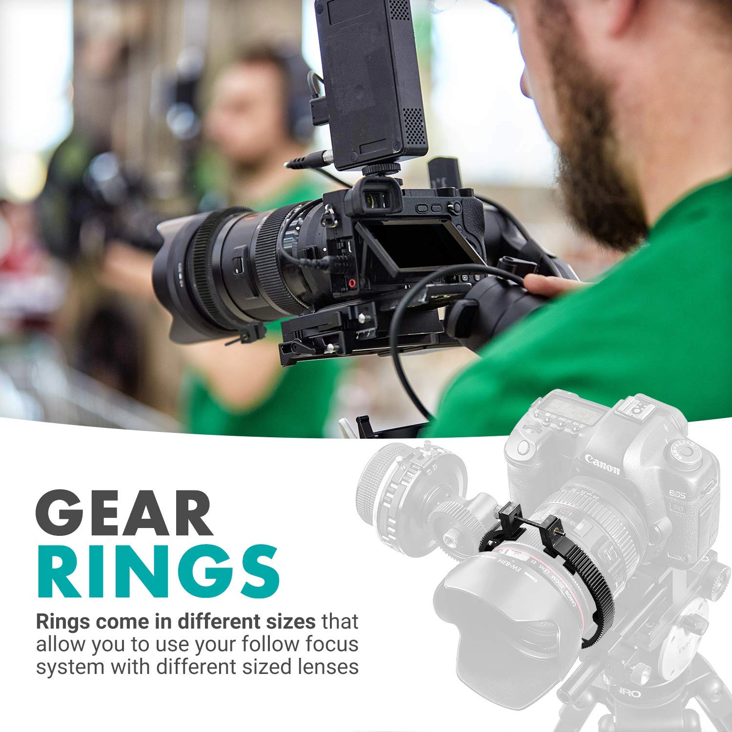 Movo FR3 Adjustable 3-Piece Follow Focus Ring Gear Set - Includes 65mm 75mm and 85mm Lens Rings