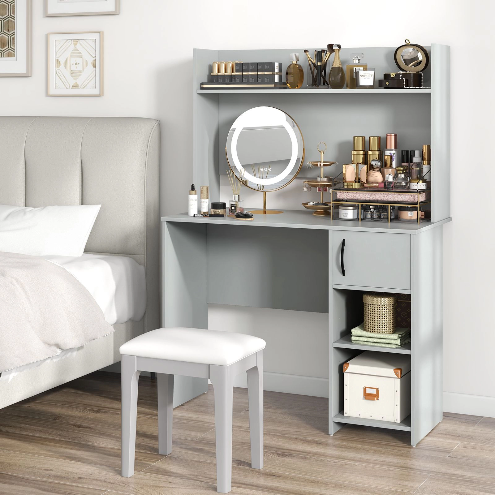 SlickBlue 41.5 Inch Computer Desk With Storage Cabinet & Shelves