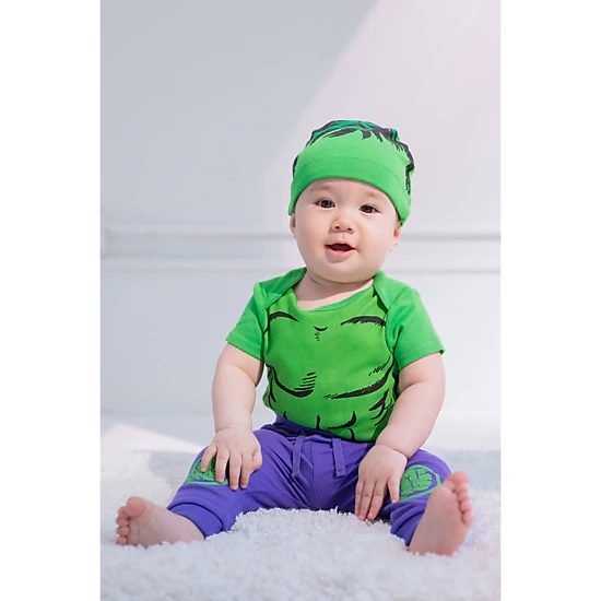 Marvel Avengers The Hulk Baby Boys' Cosplay Bodysuit Pants and Hat Set