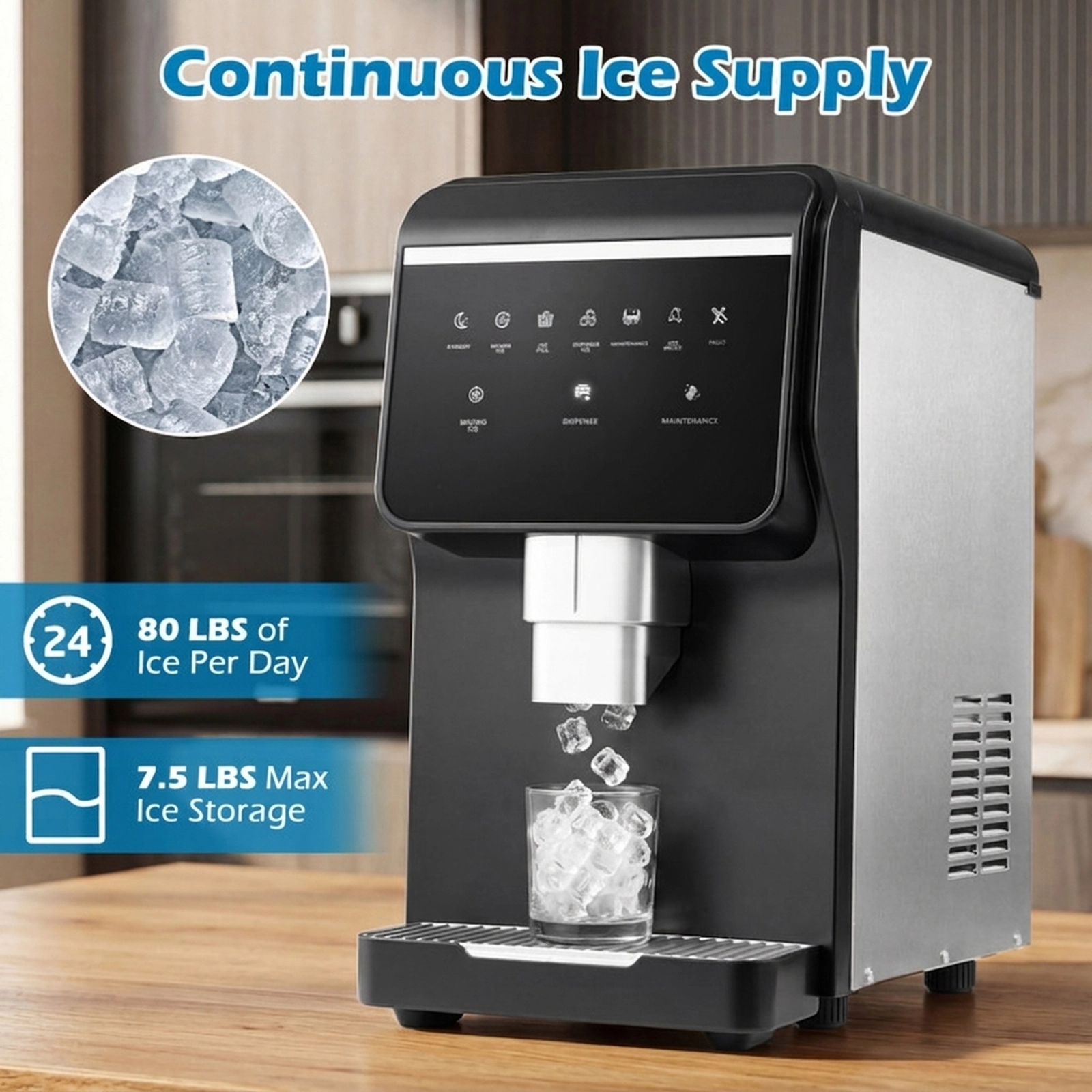 SUGIFT Nugget Ice Maker with Self Dispensing Chewable Pellet Ice Machine 80-lb Per Day Black + Silver