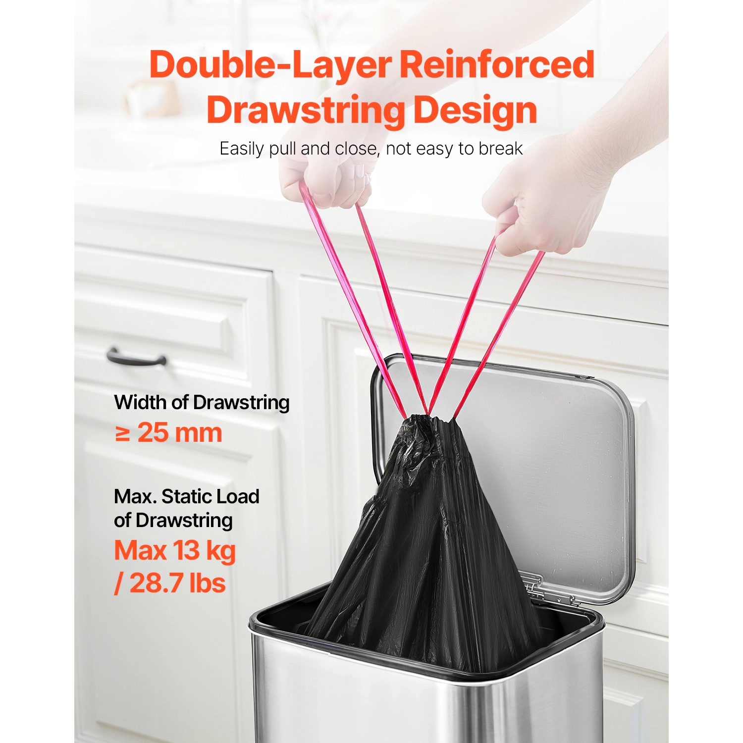 HONGGE 30-Gallon Drawstring Trash Bags, 50 Count Extra Thick Tall Kitchen Garbage Bags, Black