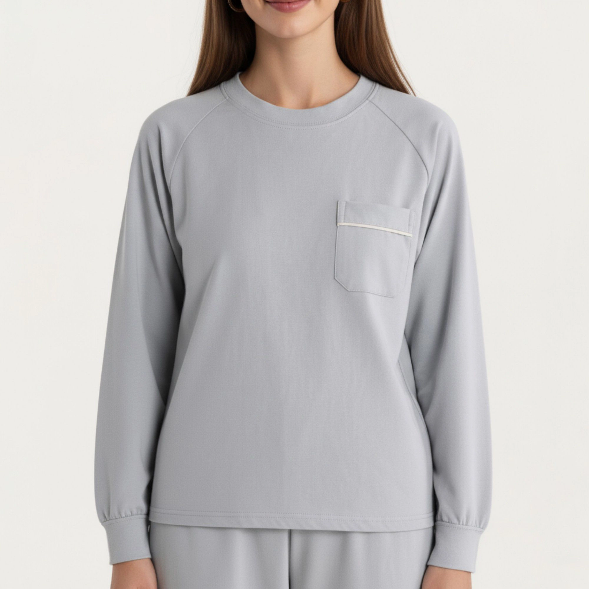 Anna-Kaci Women's 2-Piece Long Sleeve Crew Neck Top with Chest Pocket and Relaxed Fit Pants