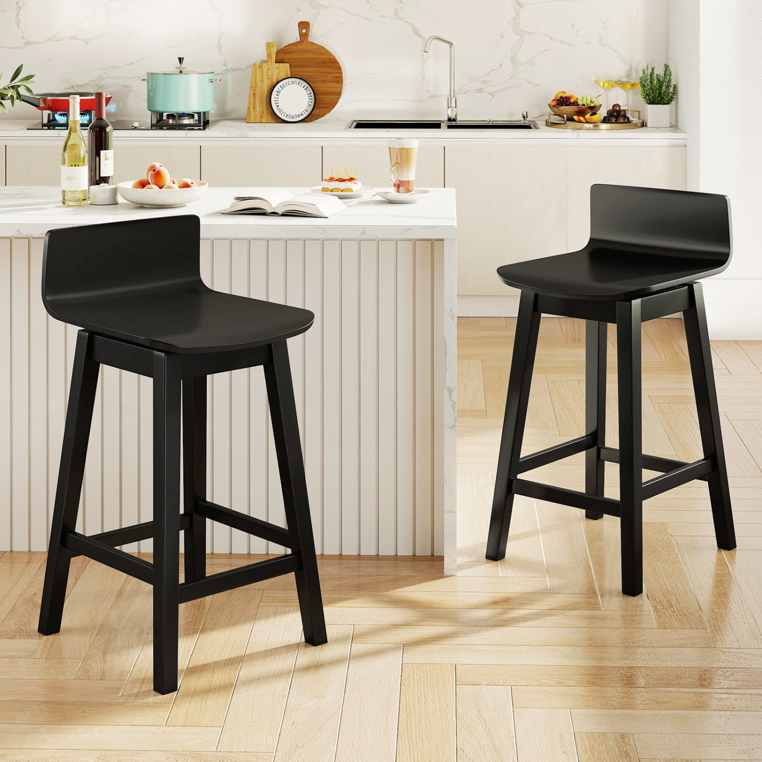 Glintex 2-Piece 24.5-Inch Swivel Wooden Counter Stool Set with Low Back