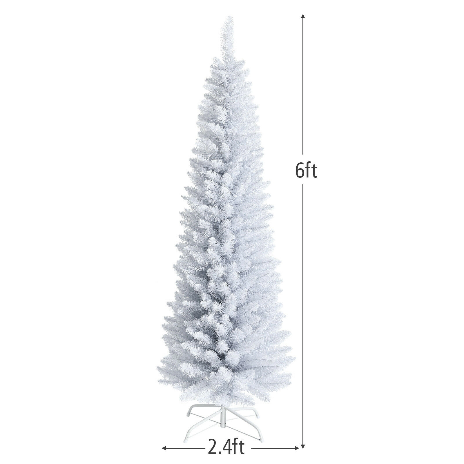 SUGIFT 6 ft White Slim Pencil Christmas Tree Unlit Artificial Xmas Tree with Metal Stand