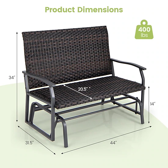 Hivvago All Weather Outdoor 2-Person Swing Glider Bench With Quick Dry Foam Seat