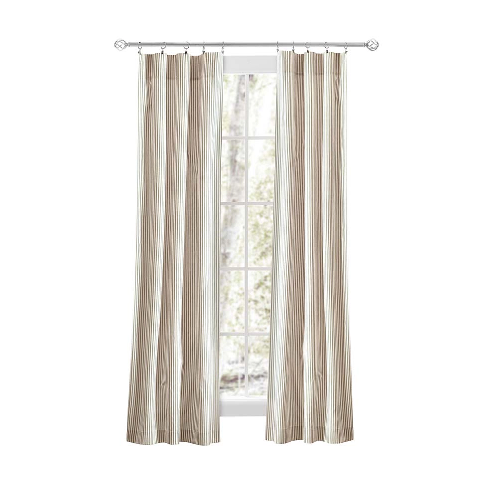 Ellis Curtain Plaza Classic Ticking Stripe Printed 3" Rod Pocket Tailored Panel Pair with Tiebacks 56" x 84" Tan