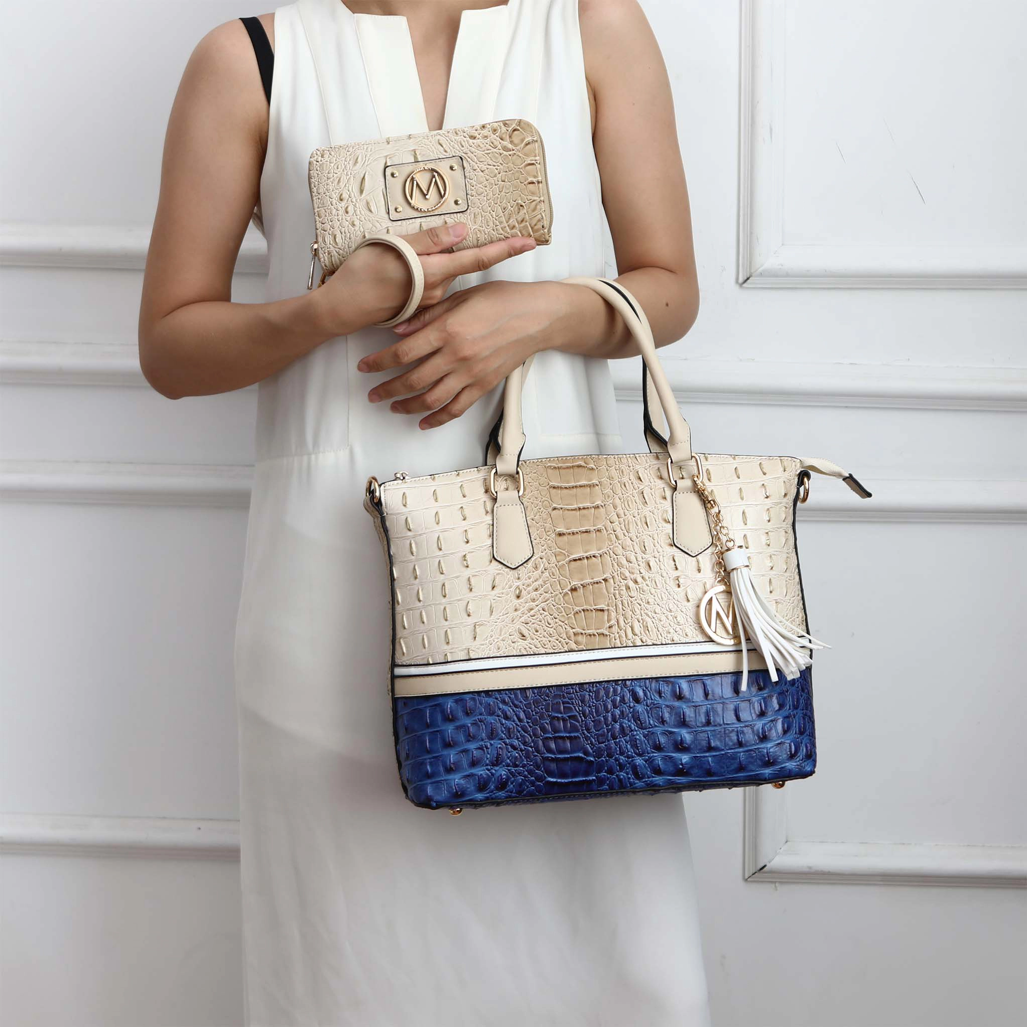 MKF Collection by Mia K Croco-Embossed Vegan Leather Tote with Wristlet Wallet