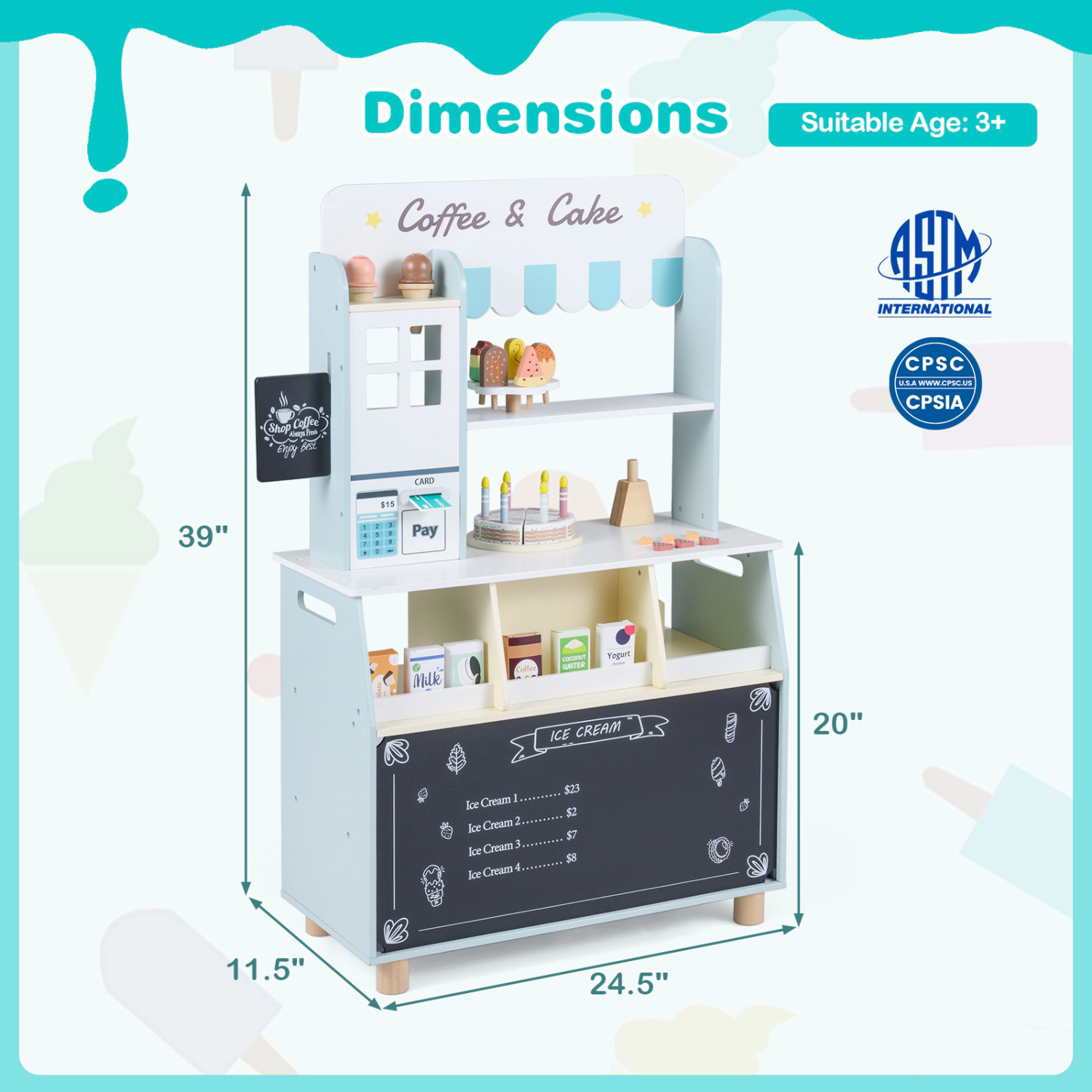 LJG Kids Ice Cream Shop with 27 Accessories and Machine for Ages 3+