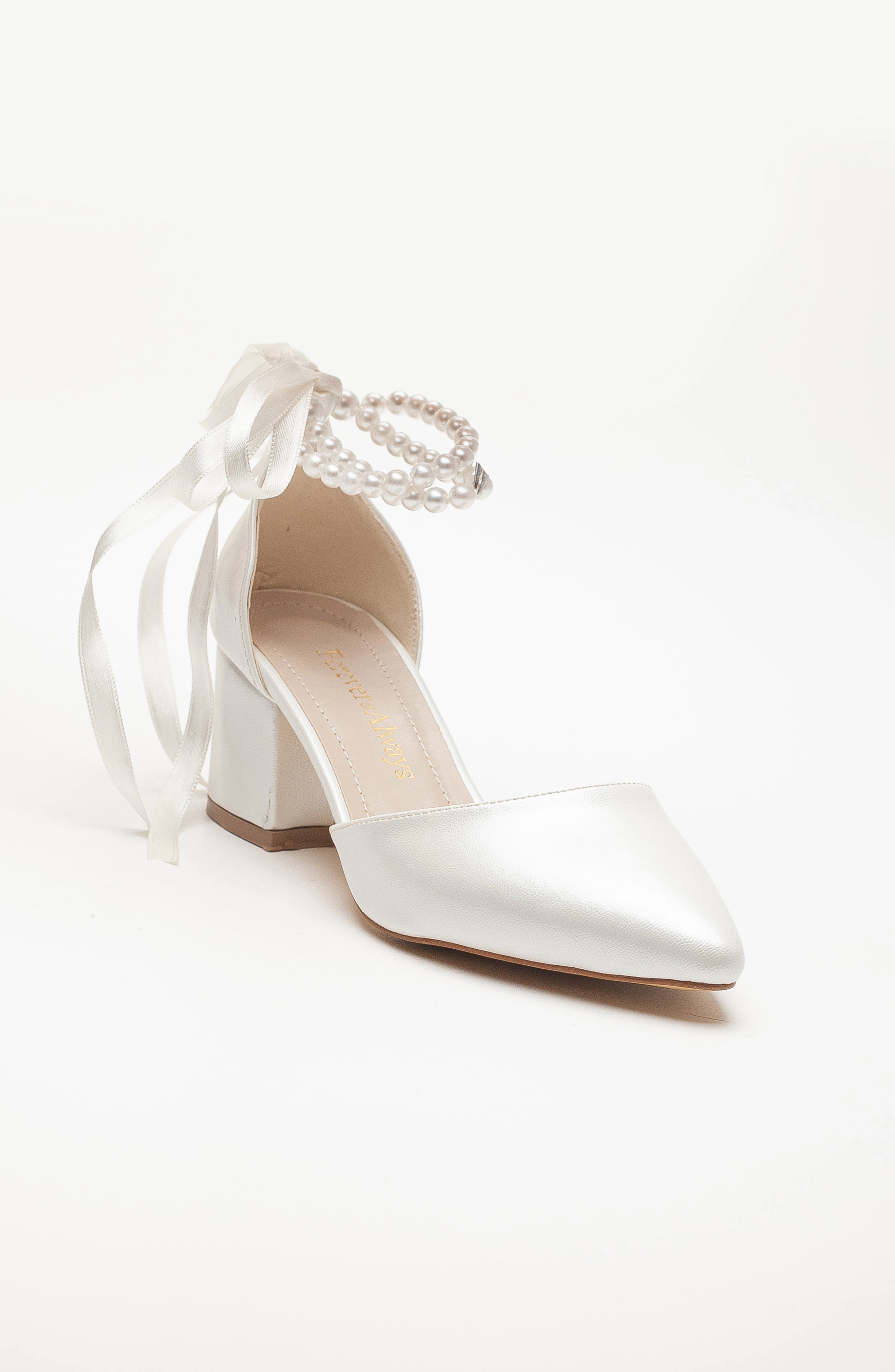Forever & Always Womens Miranda Low Block Heels with Pearls