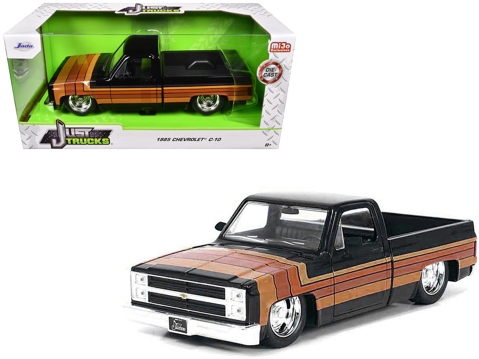 Jada 1985 Chevrolet C-10 Pickup Truck Black With Stripes And Gm Rally Wheels "Just Trucks" Series 1/24 Diecast