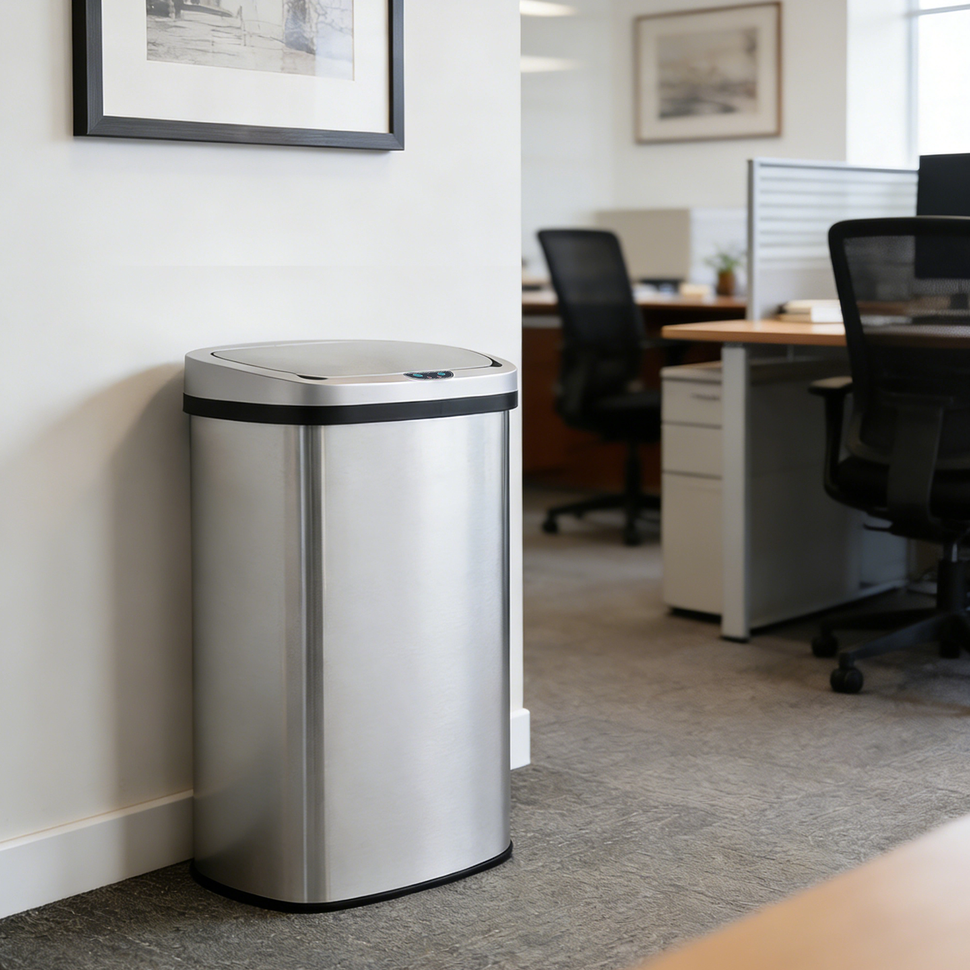 Innovaze 15 Gal./60 Liter Stainless Steel Oval Motion Sensor Trash Can for Kitchen