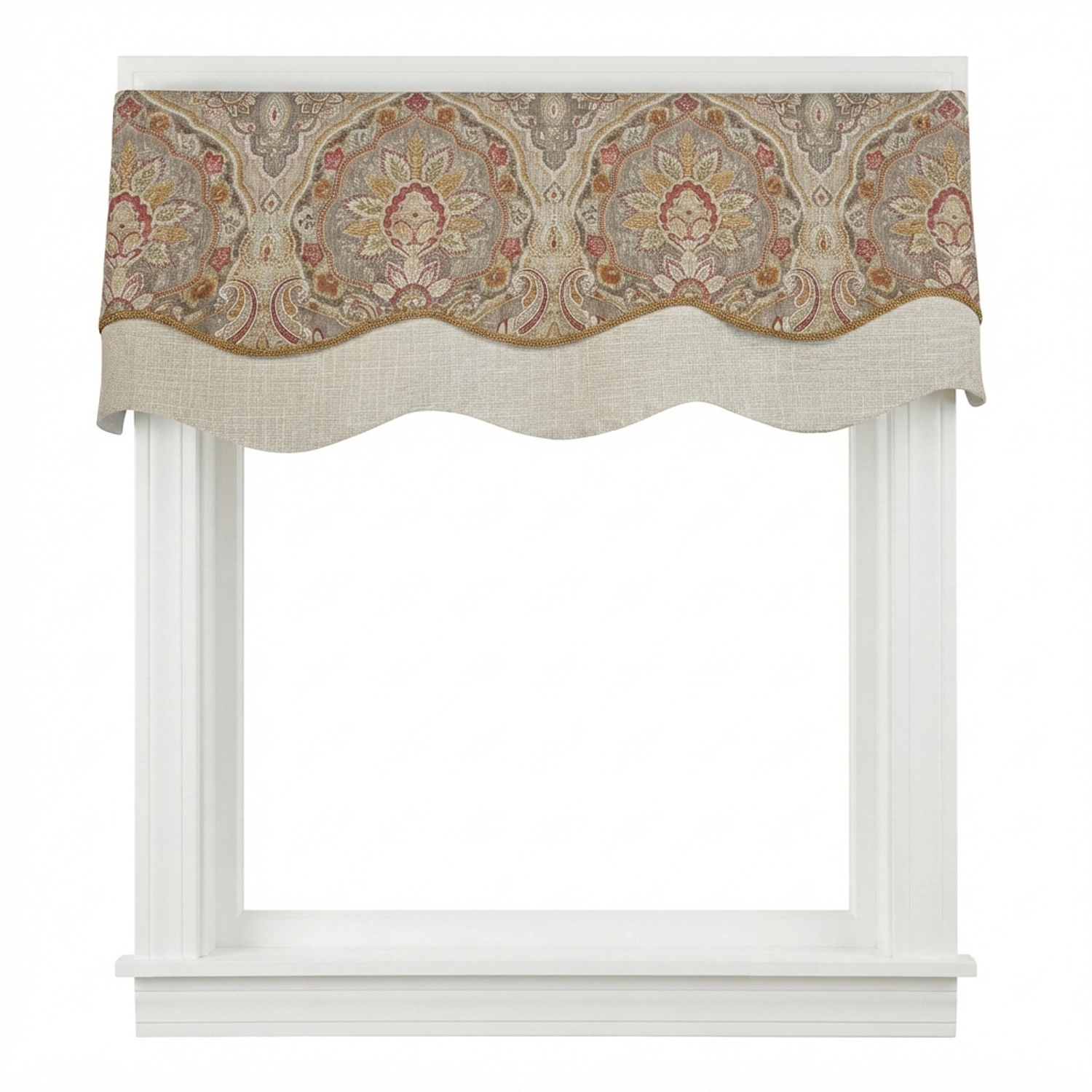 RLF Home 100% Cotton Prague Trimmed Glory Lined Window Valance 50" x 17" Mauve
