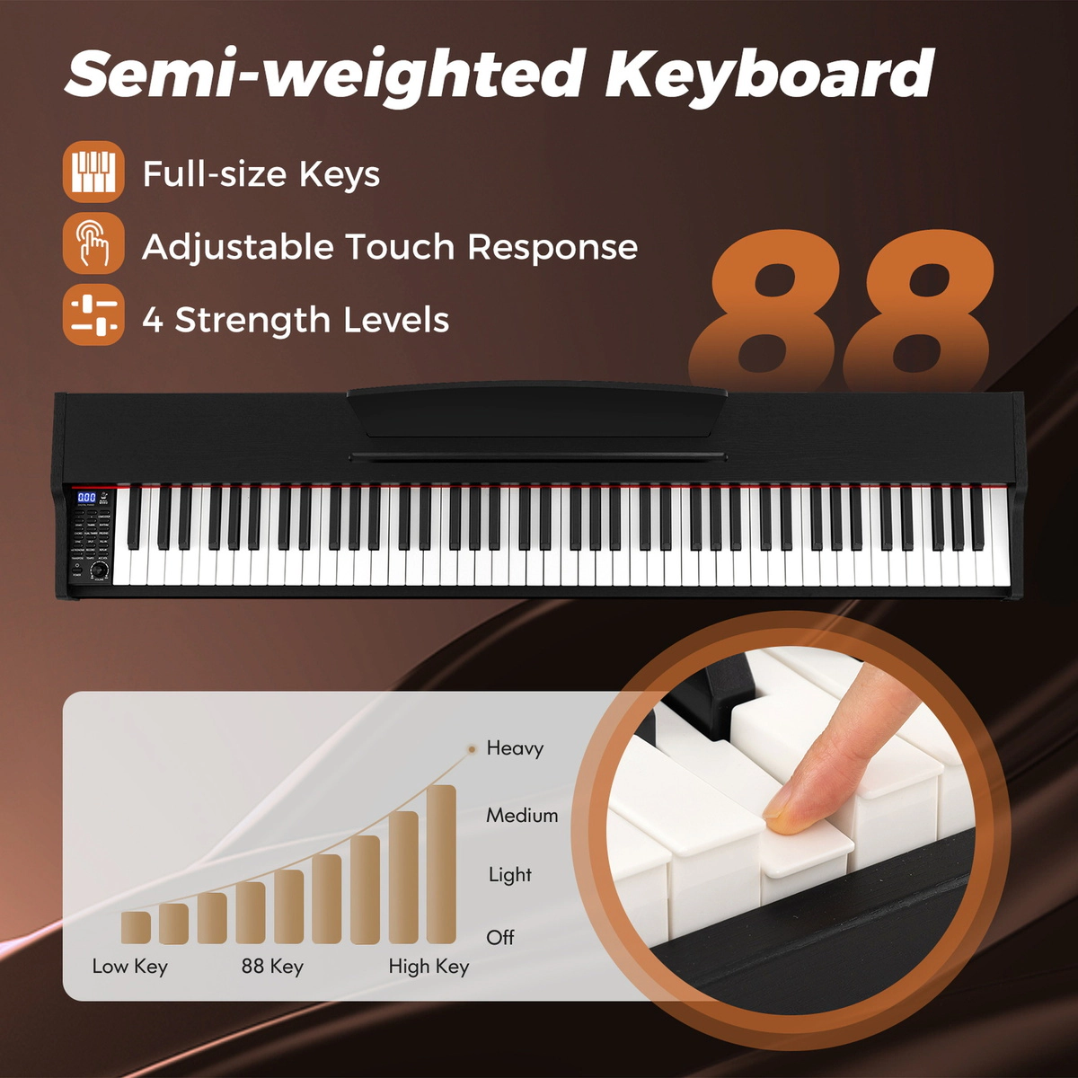 SUGIFT Black 88-Key Electric Keyboard Piano with 7-Level Adjustable Stand and Triple Pedals 51-in W 10.5-in D