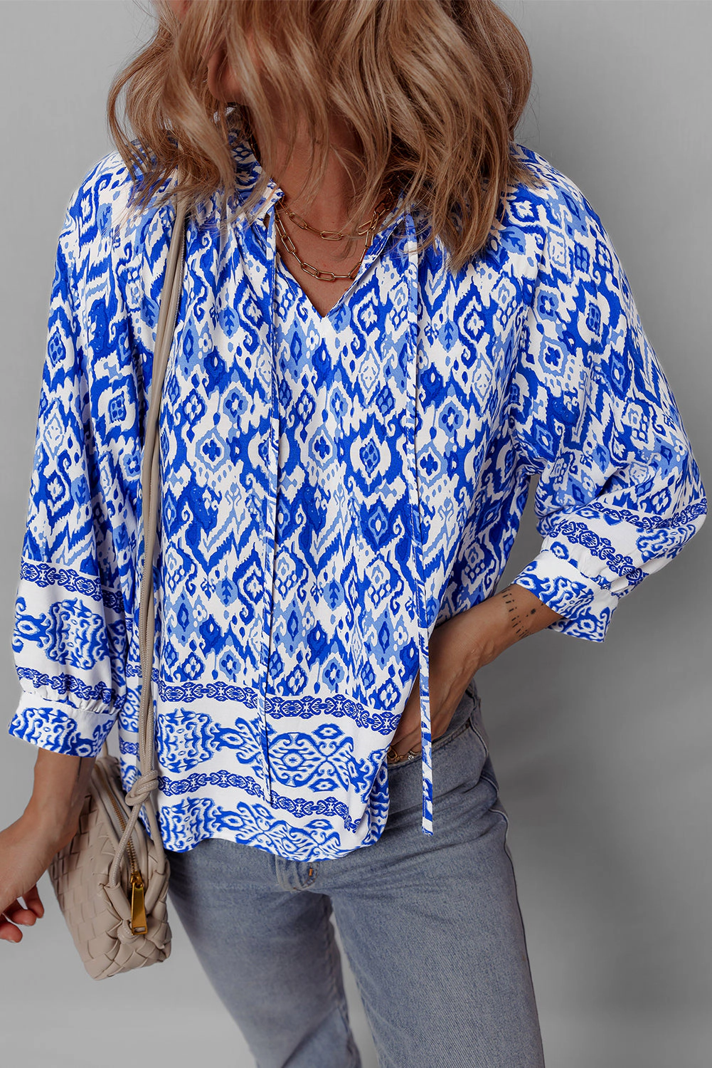 Threaded Pear Women's Anne 4 Sleeve Tied Blouse