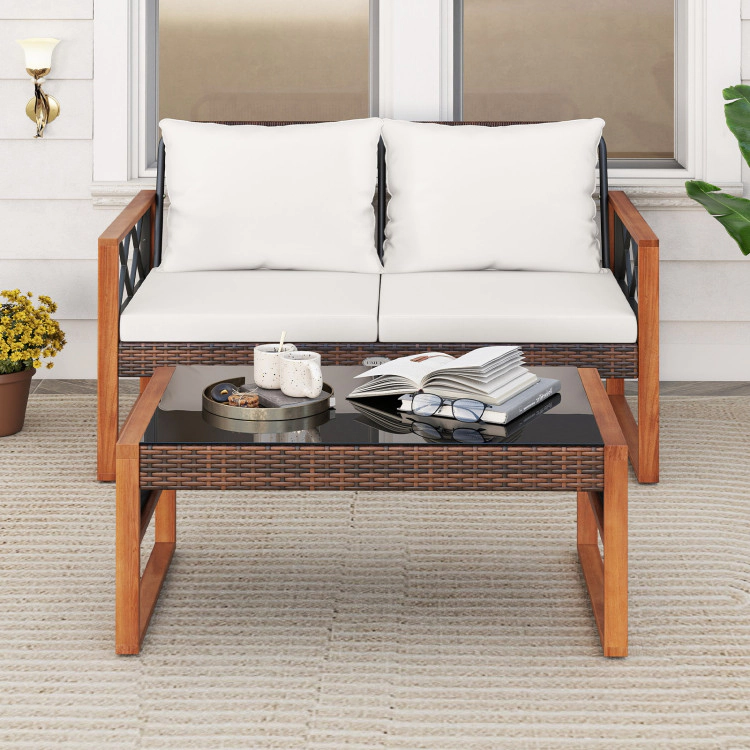 Hivvago 2 Pieces Patio Pe Wicker Furniture Set Outside Conversation Set For Porch