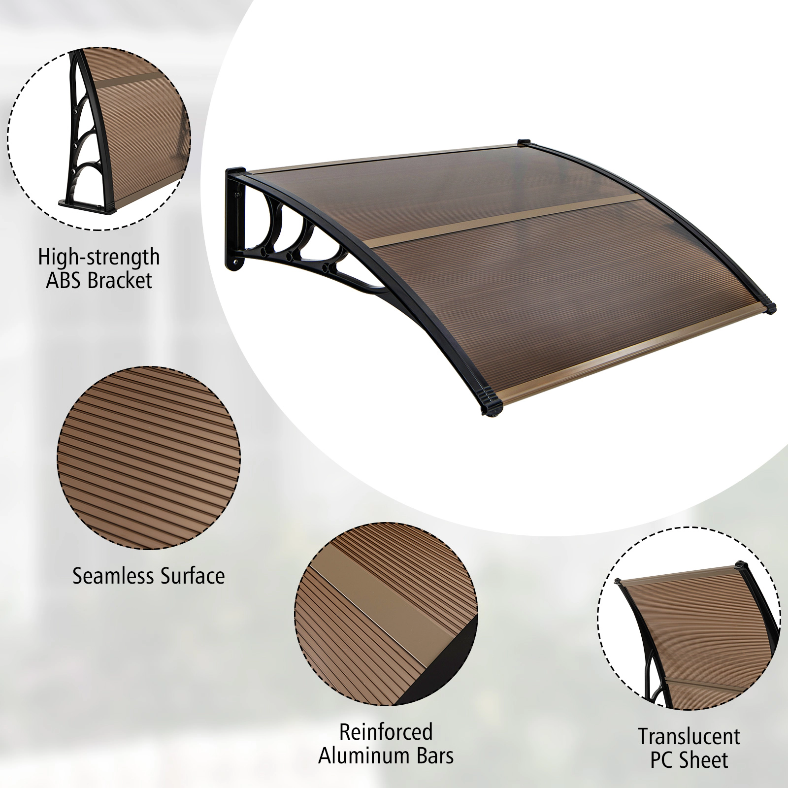 SUGIFT 48 x 40 Inch Outdoor Door Awning Brown Patio Overhang for Rain and Snow