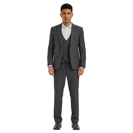 Tazzio Mens Regular Fit 3 Piece Sharkskin Suit Set