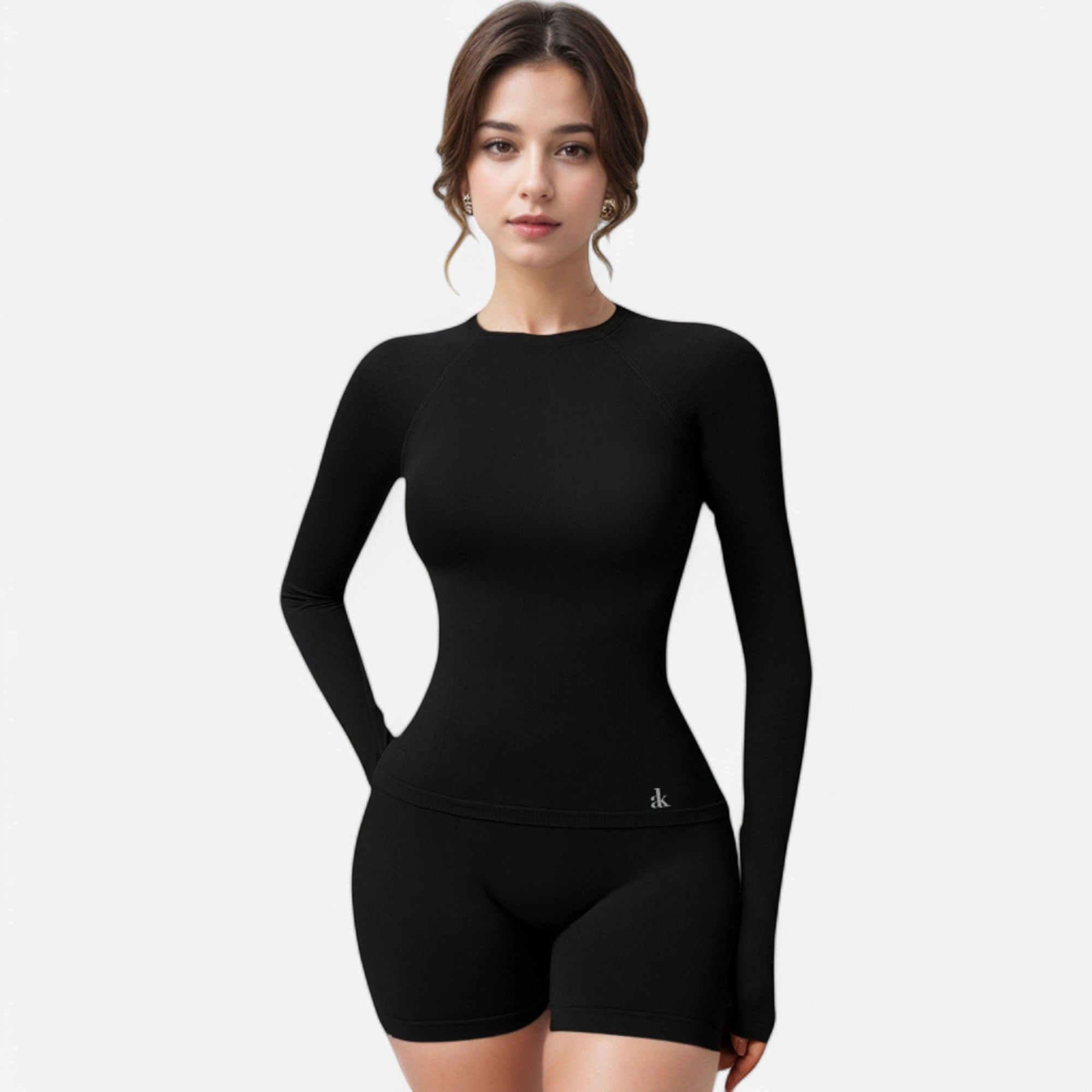 Anna-Kaci Women's Long Sleeve Fitted Crew Neck Top with Thumbhole Cuffs and Seam Detailing