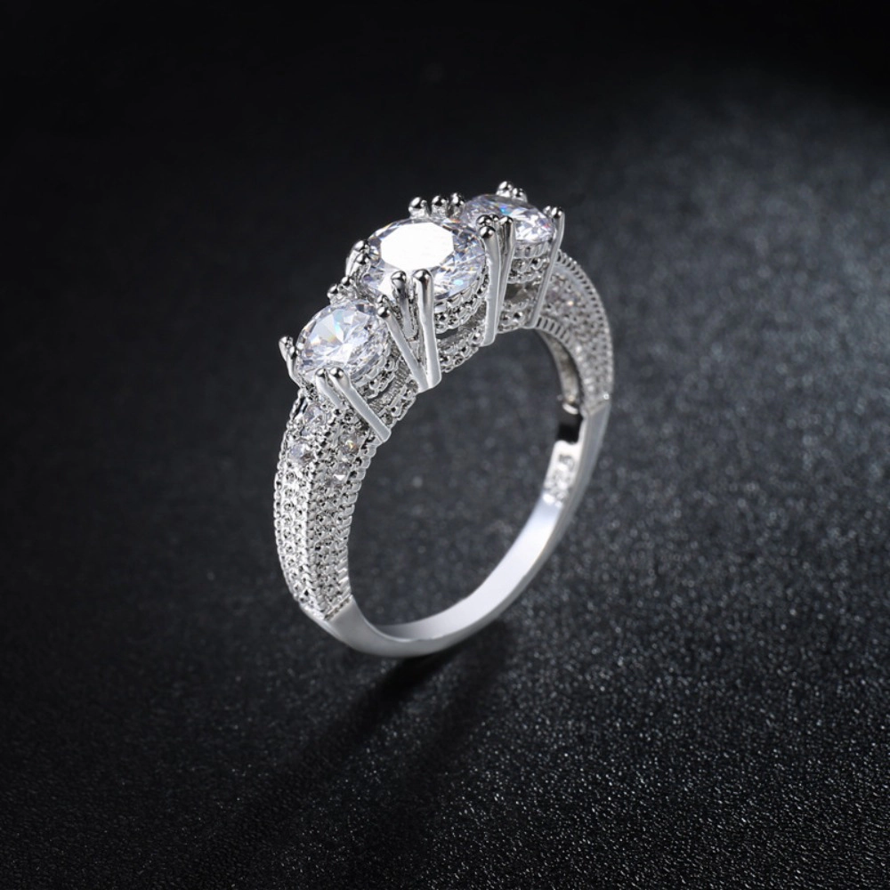 Women's Three Stone Round Cubic Zirconia Engagement Ring