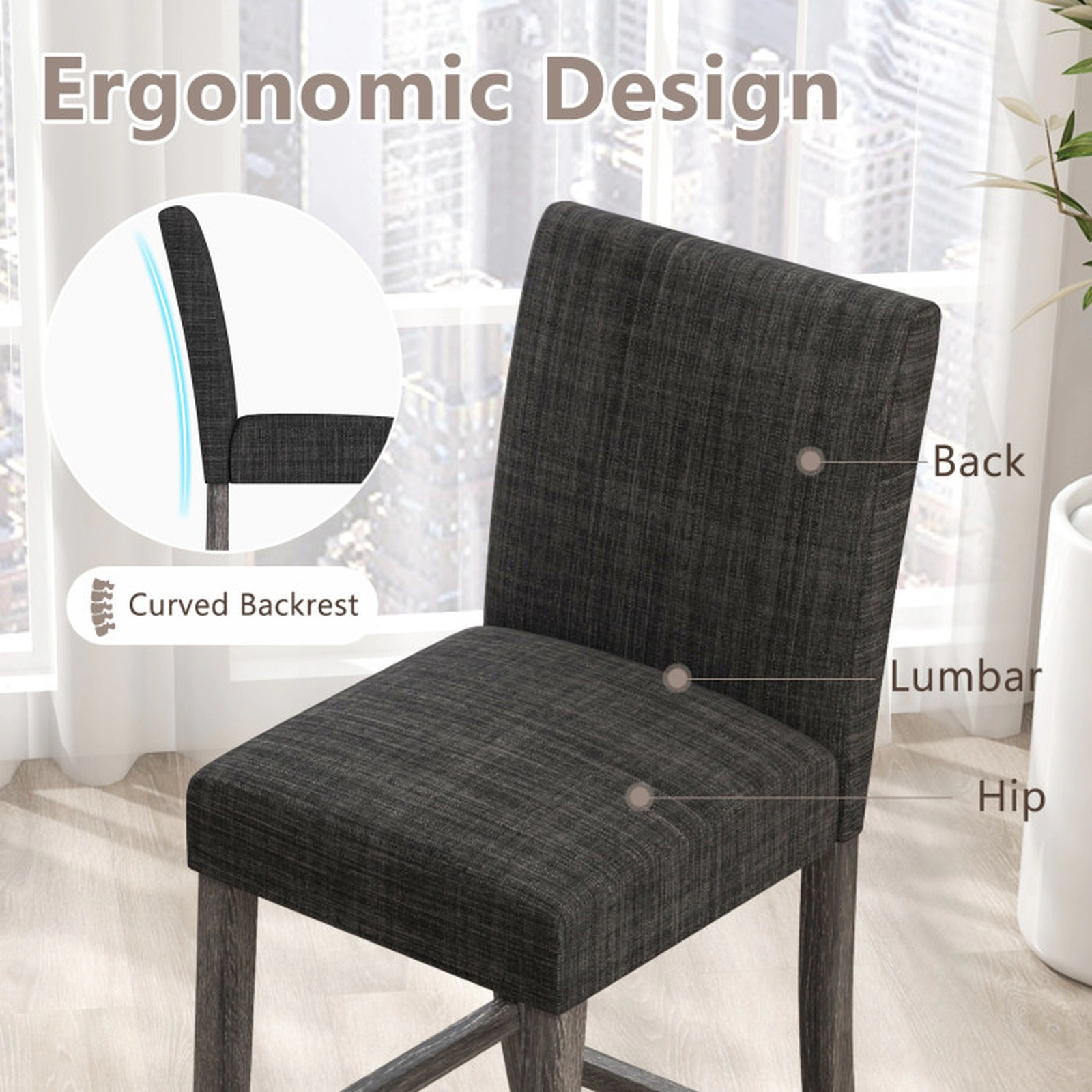 SUGIFT Counter Height Upholstered Bar Stools Set of 2 with Back and Footrest 350-lb Capacity Gray Beige