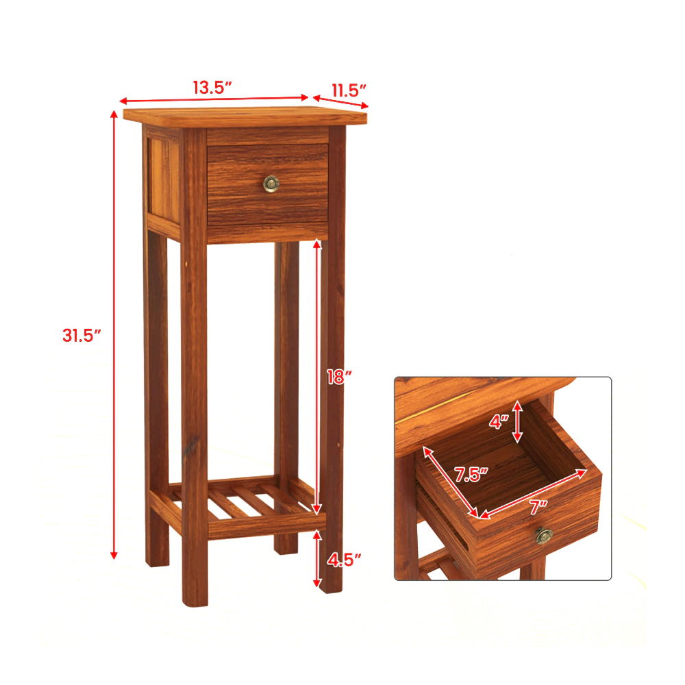 Hivvago 2-Layer Compact Bedside Table with Drawer and Storage Shelf
