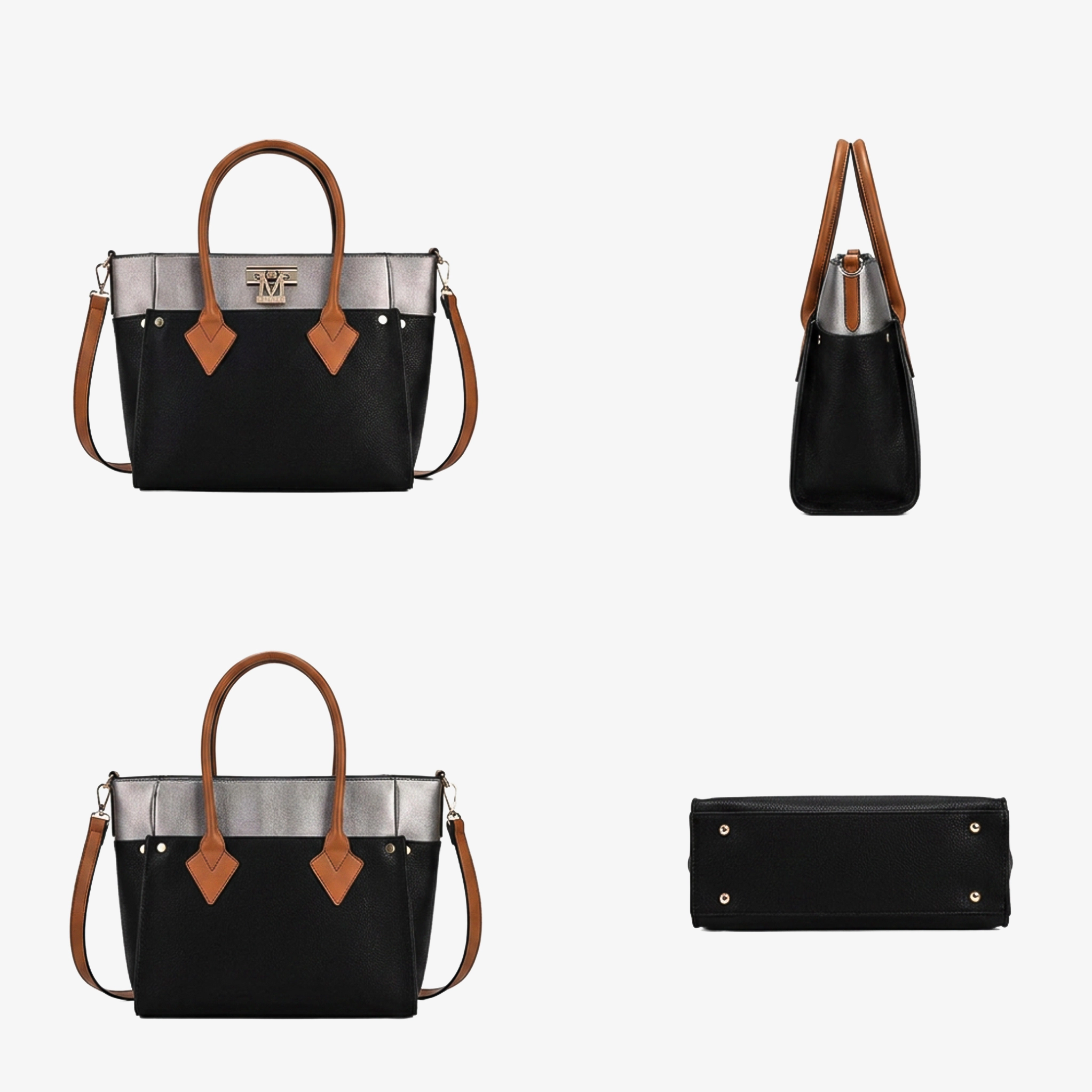 Mia K Collection Brynlee Vegan Leather Color-Block Tote with Detachable Crossbody Strap