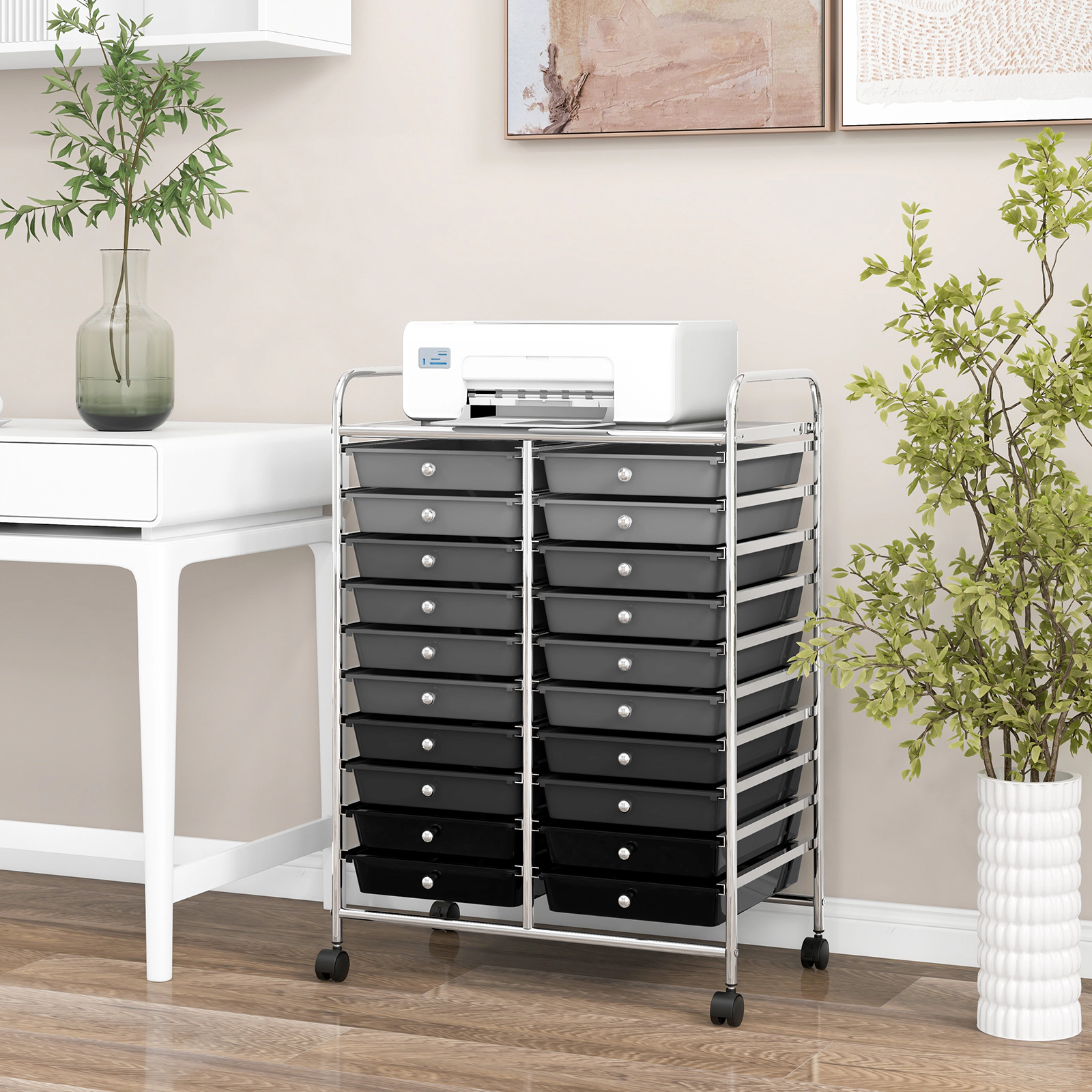SUGIFT 20-Drawer Rolling Cart Inventory and Shipping Supply Organizer with Locking Wheels for Office