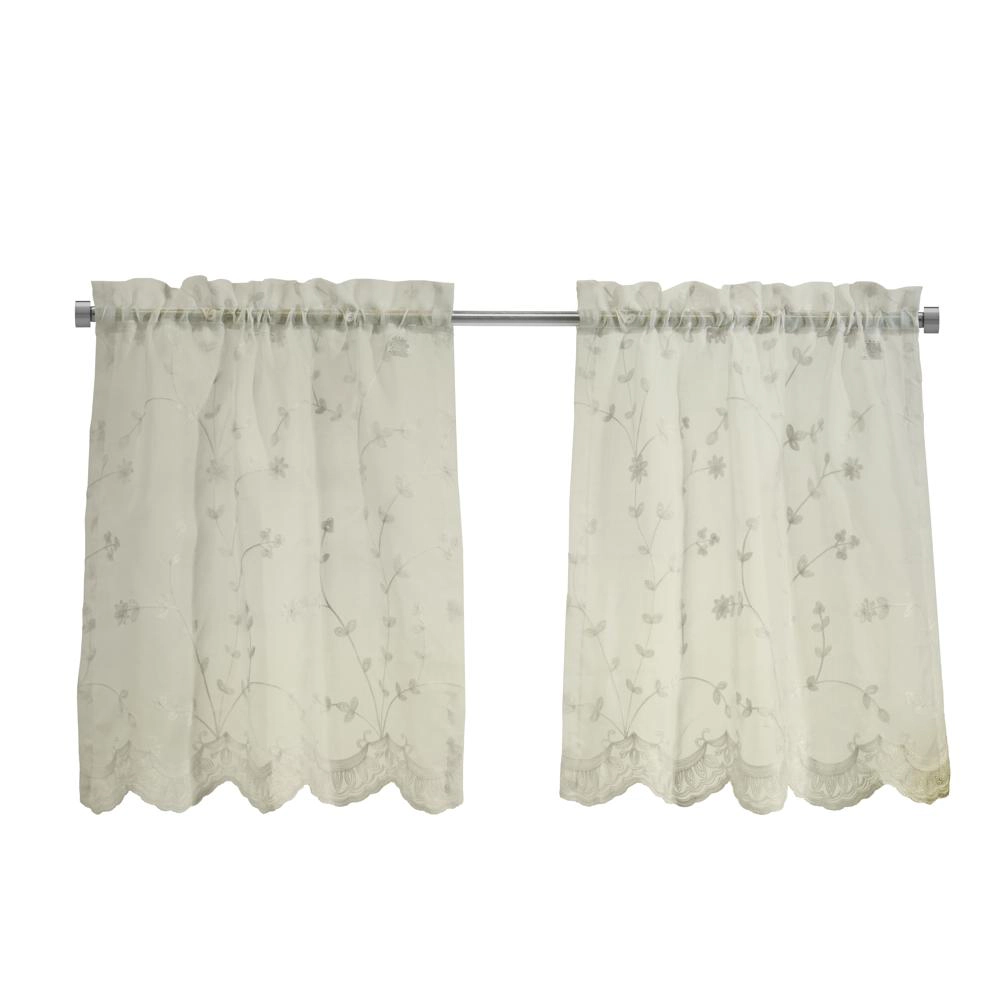 Habitat Grandeur Sheer Floral Motif and Scalloped Bottom Hem Pole Top Curtain Tiers