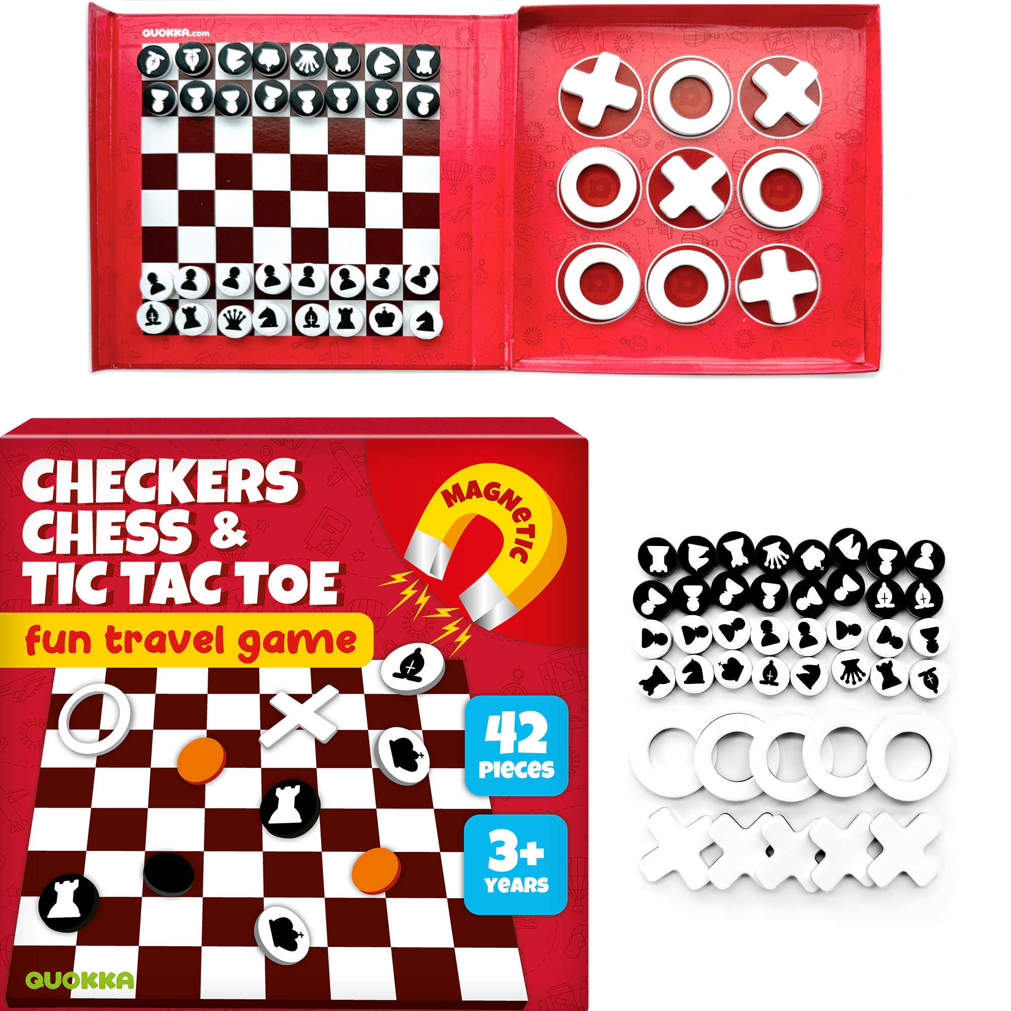 QUOKKA Magnetic Travel Games for Kids Ages 3-5, Portable Activity Set with Game Board and Pieces