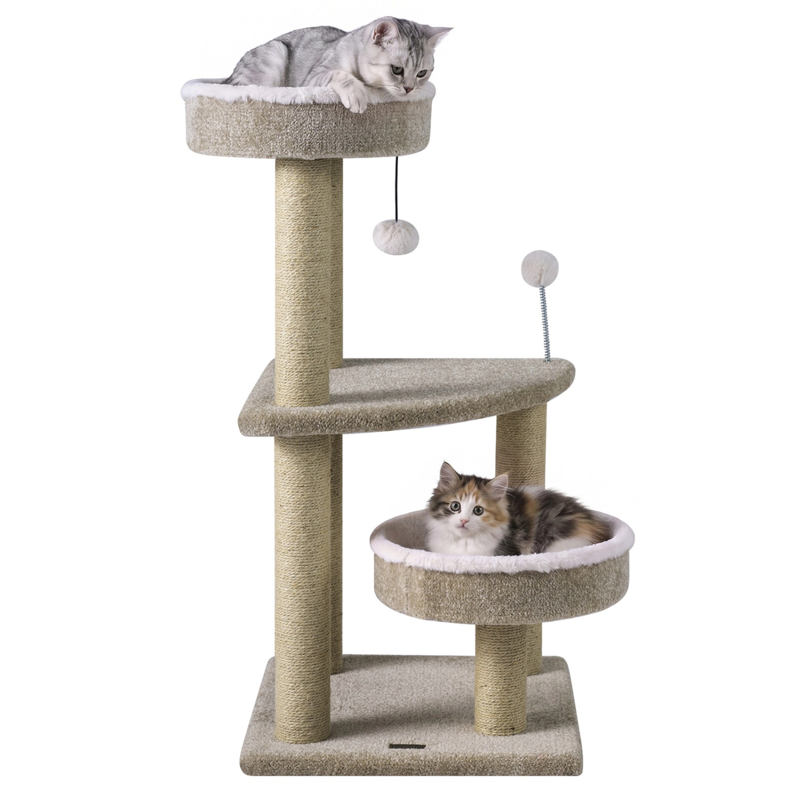 SUGIFT White Plush Perches and Jute Rope Posts 36 in Carpeted Cat Tree