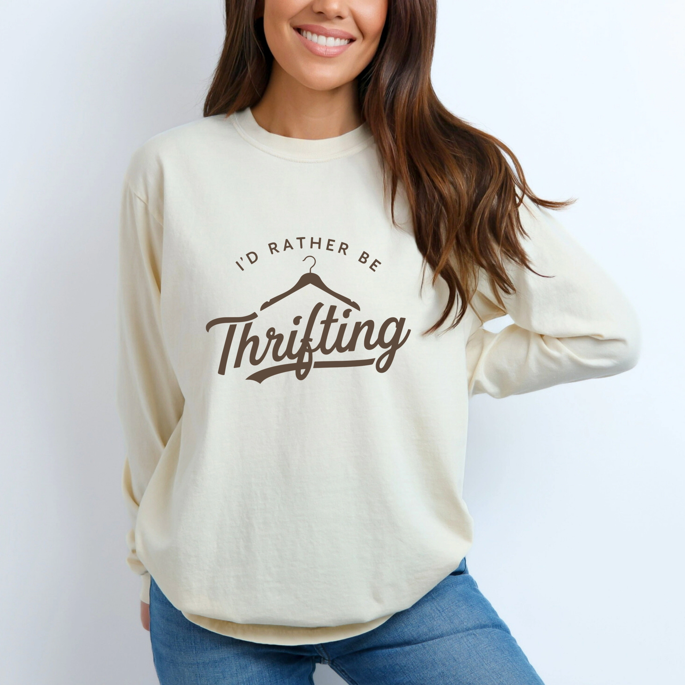Simply Sage Market - I'd Rather Be Thrifting Women's Garment Dyed Long Sleeve Graphic T-Shirt