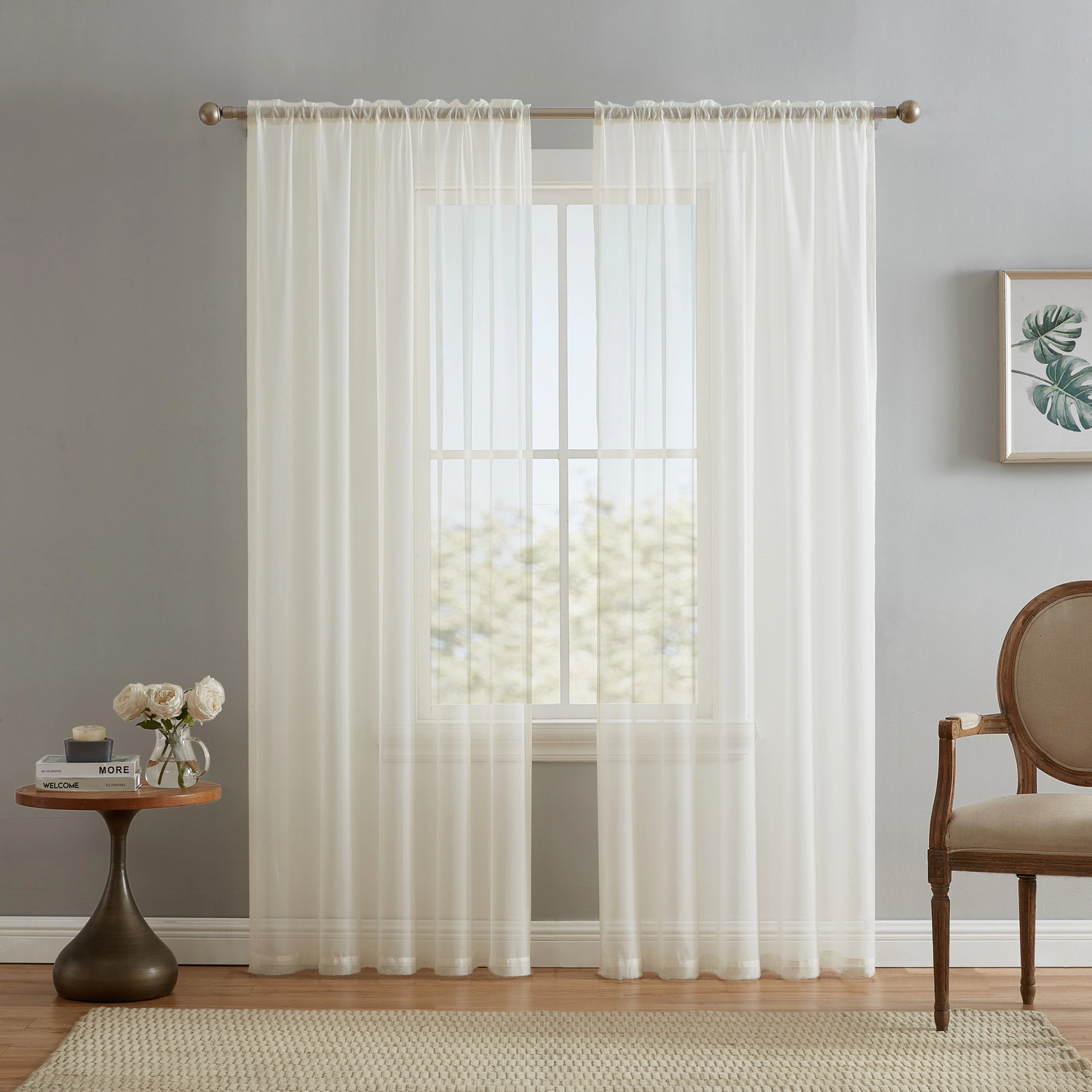 HLC.ME Window Curtain Sheer Voile Panels for Curtains Windows, Kitchen, Living Room and Bedroom - Set of 2