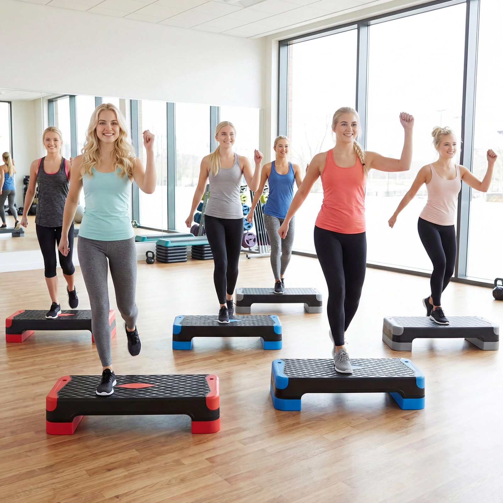 SUGIFT Red Aerobic Step Platform with 2 Risers and 2 Balance Trainers 27-in W 11-in D 4-in H 660-lb Step Capacity