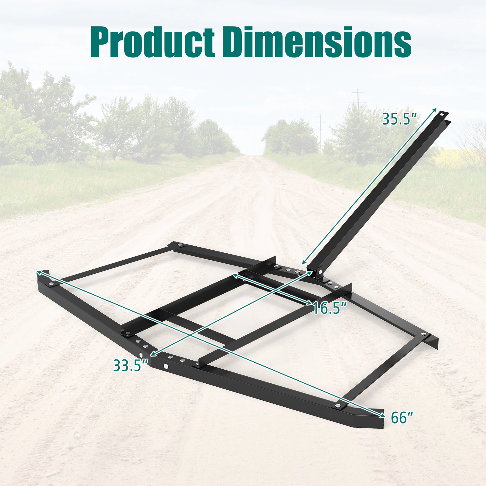 SUGIFT Black 74-in Tow Behind Driveway Drag Harrow Leveling Rake with Pin Hitch for ATV UTV and Tractor