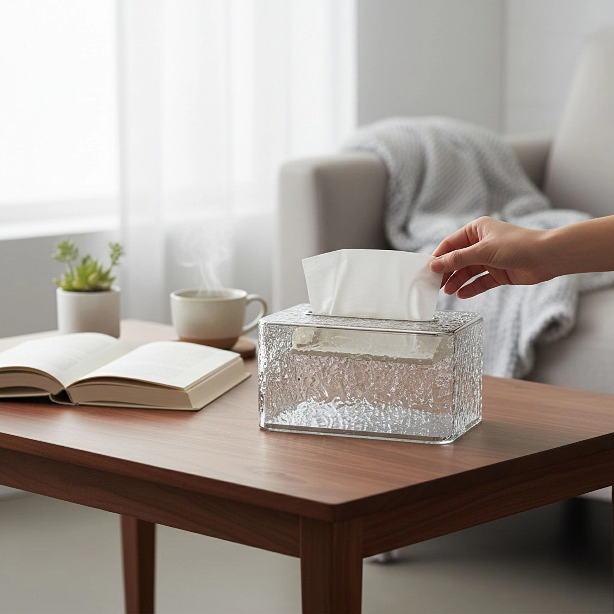 Alilang Unisex Textured Clear Acrylic Tissue Box Cover with Modern Rectangular Design