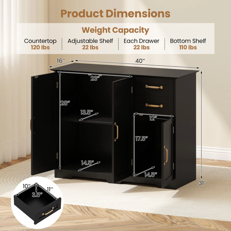 Hivvago Modern Kitchen Sideboard Buffet Cabinet With 2 Drawers And Adjustable Shelf