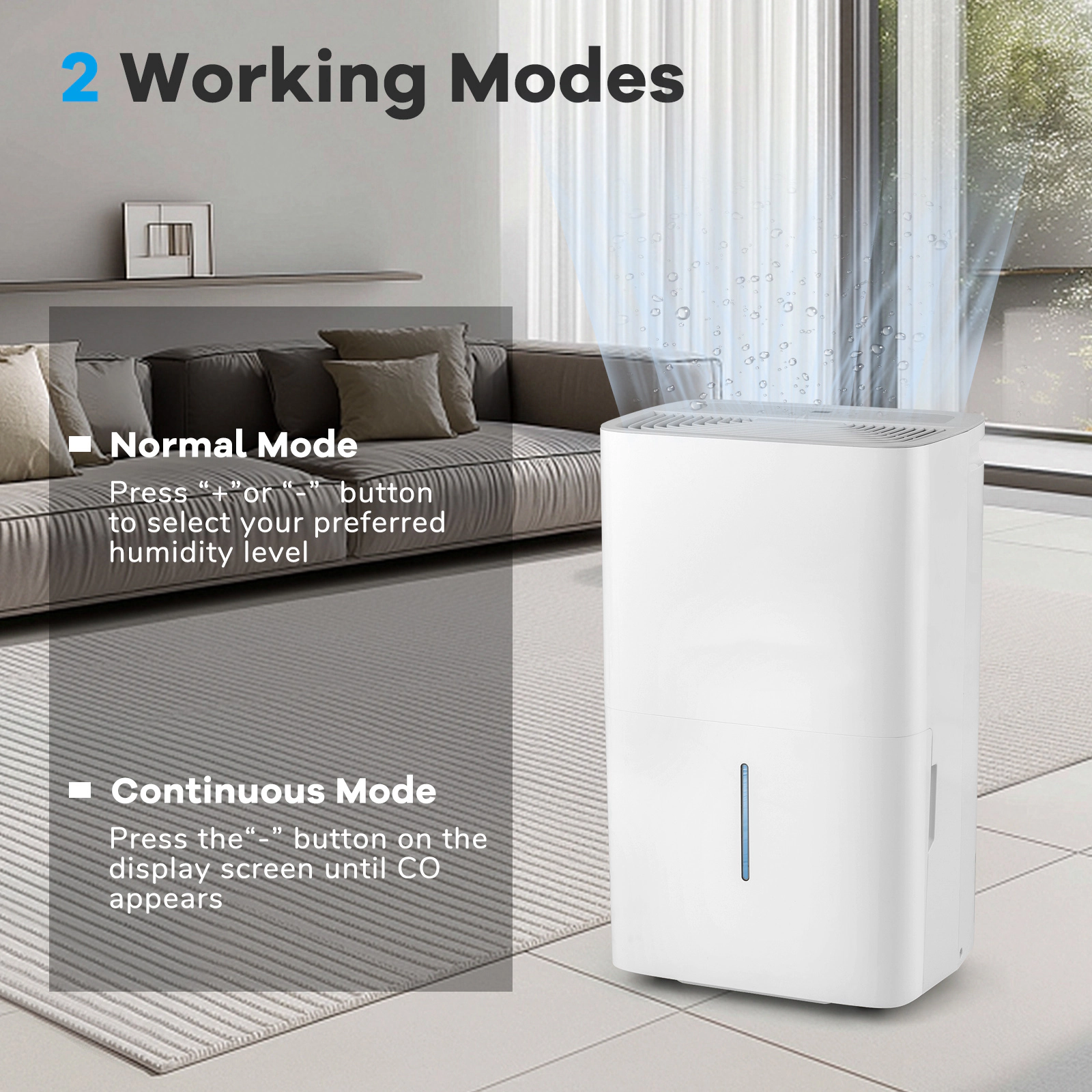 White 65 Pint Dehumidifier with Continuous Drain for Basement